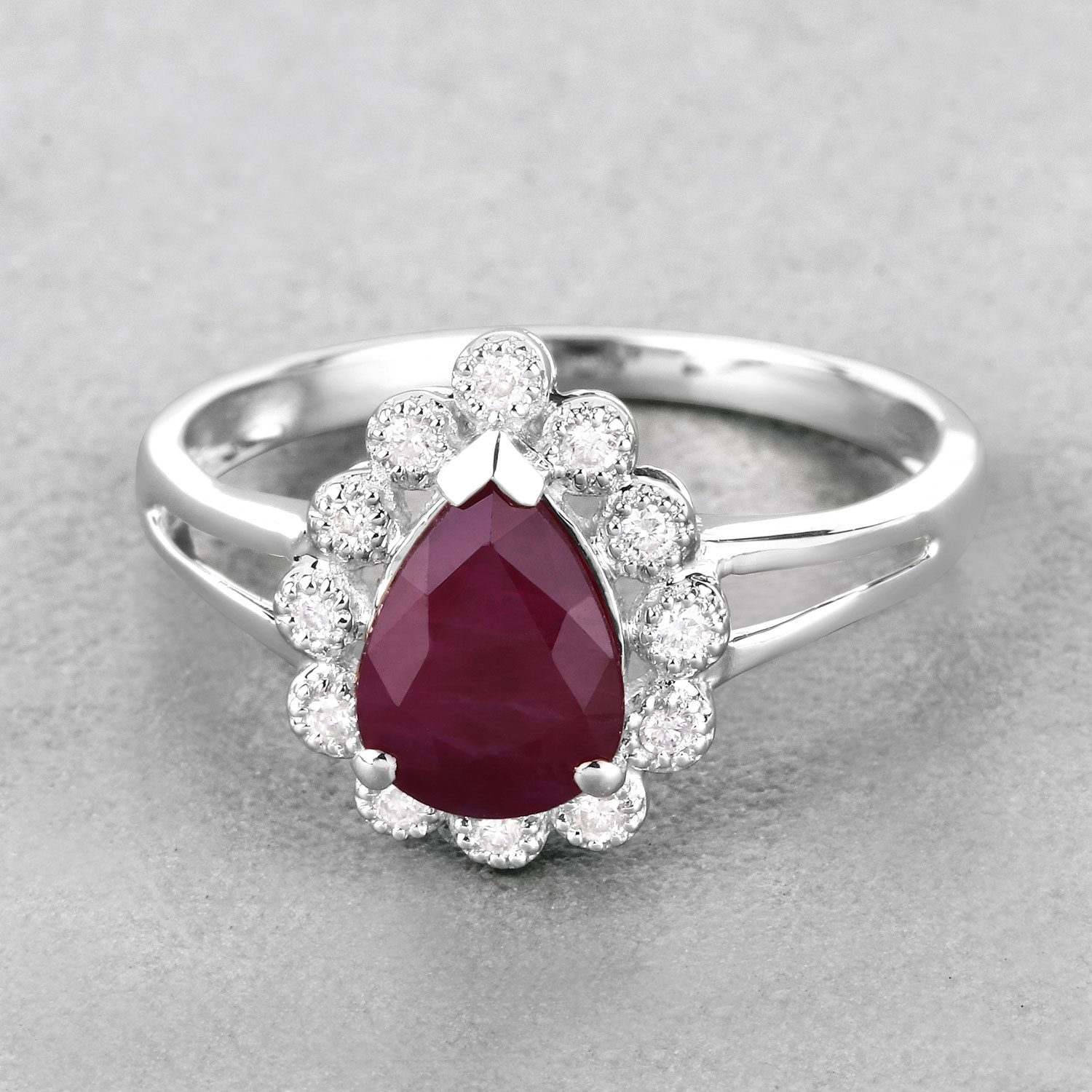 1.31 Carat Genuine Ruby and White Diamond 14K White Gold Ring