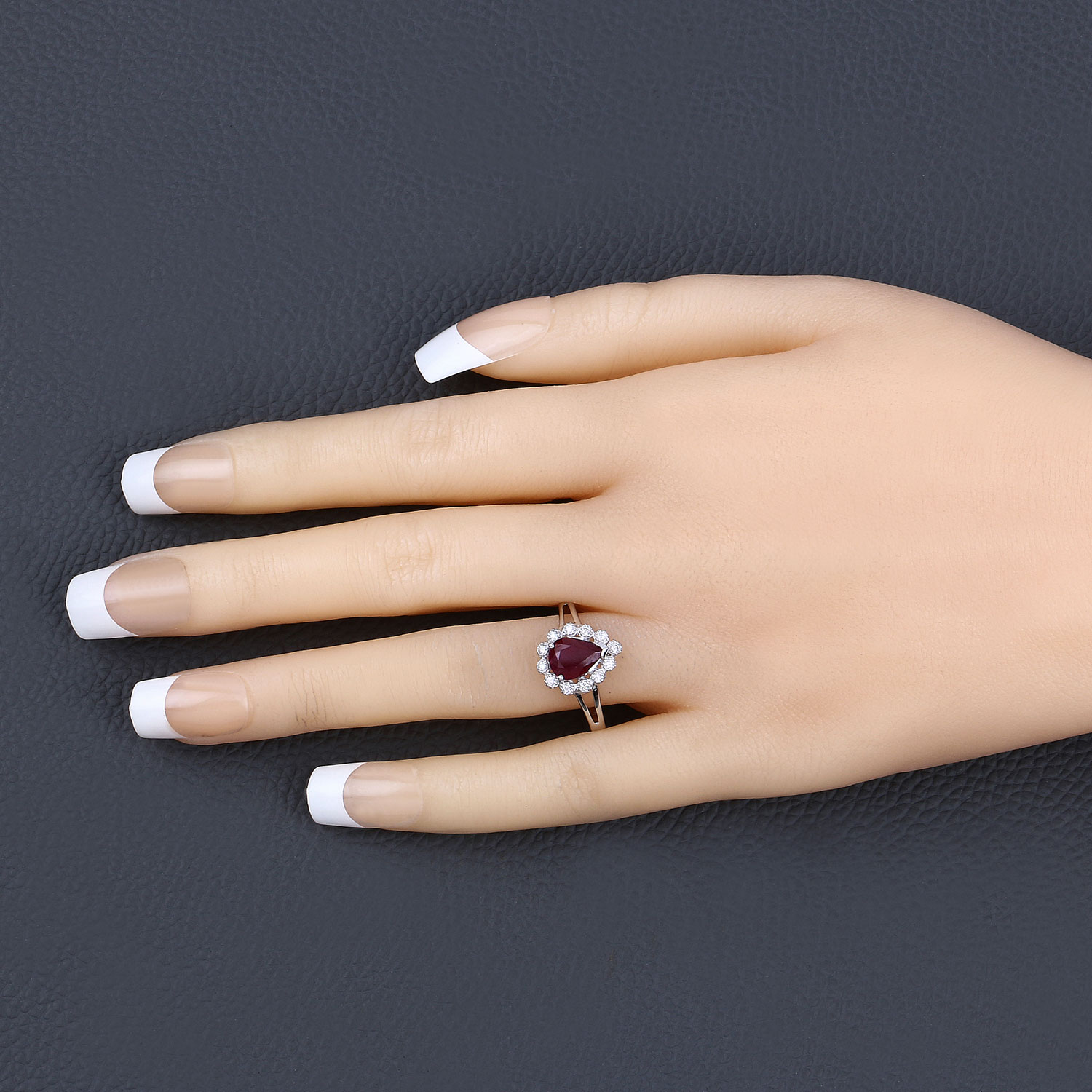 1.31 Carat Genuine Ruby and White Diamond 14K White Gold Ring