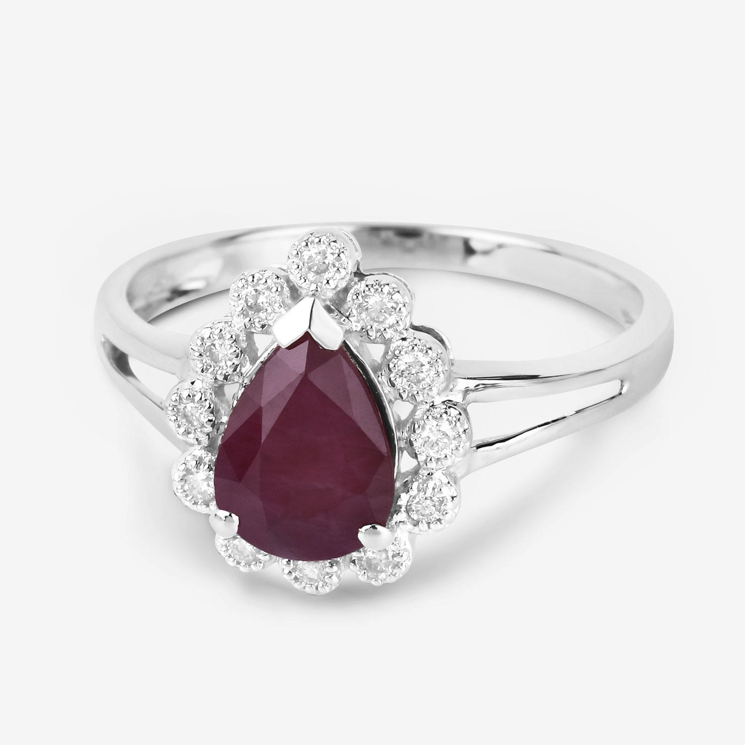 1.31 Carat Genuine Ruby and White Diamond 14K White Gold Ring