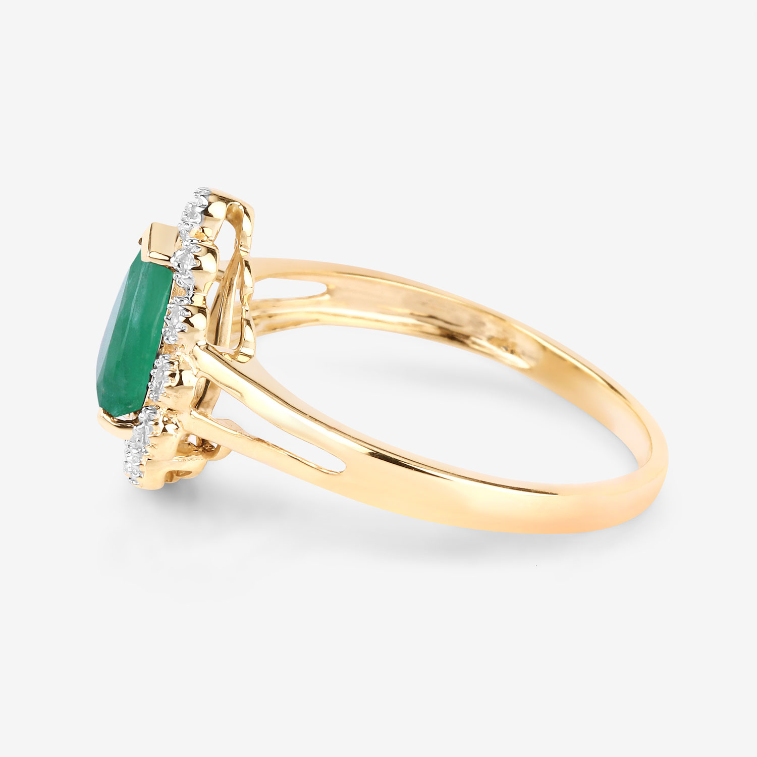 1.22 Carat Genuine Zambian Emerald and White Diamond 10K Yellow Gold Ring