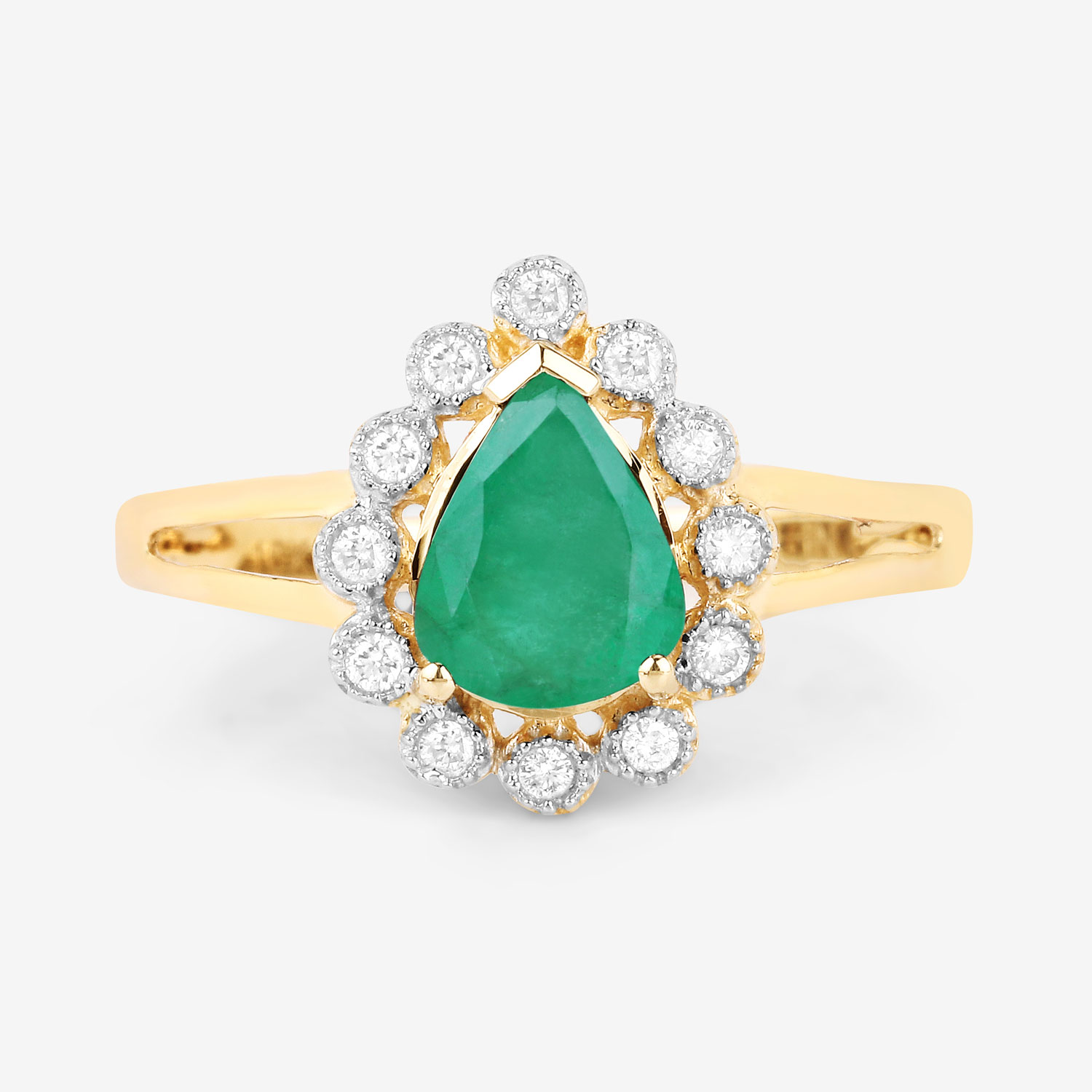 1.22 Carat Genuine Zambian Emerald and White Diamond 10K Yellow Gold Ring