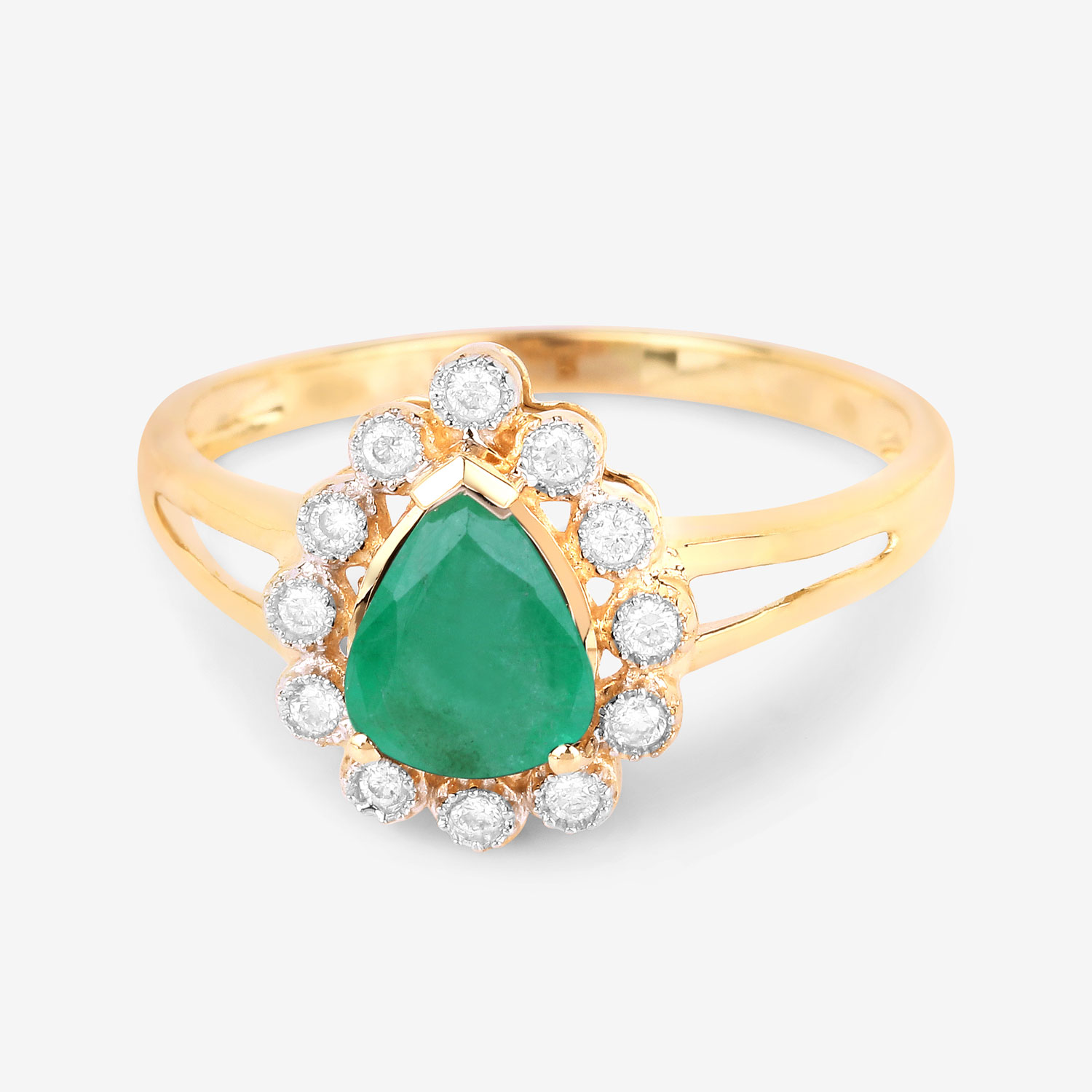 1.22 Carat Genuine Zambian Emerald and White Diamond 10K Yellow Gold Ring