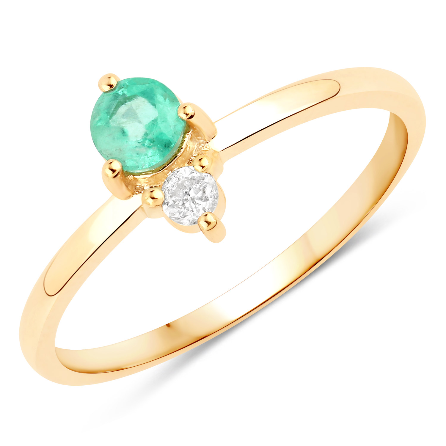 0.30 Carat Genuine Zambian Emerald and White Diamond 14K Yellow Gold Ring