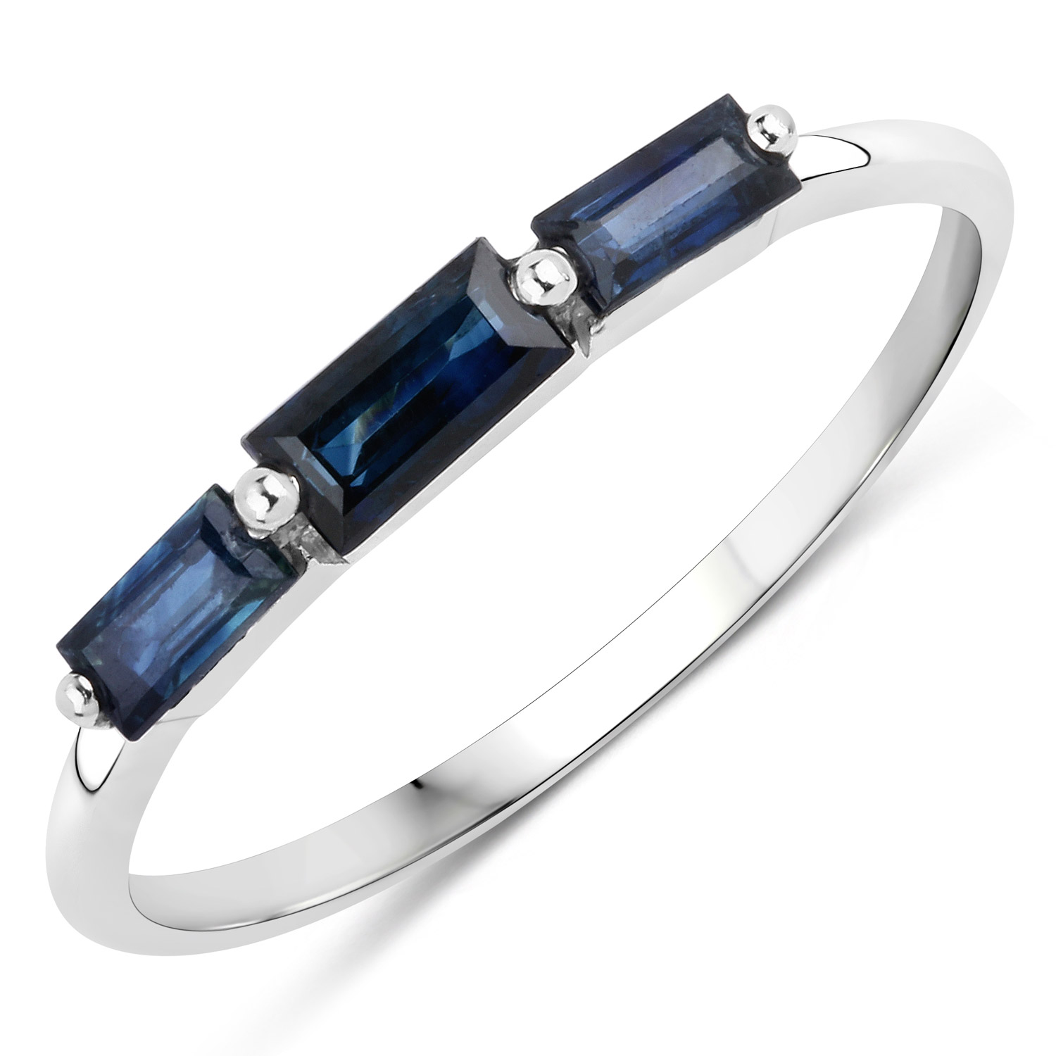 0.56 Carat Genuine Blue Sapphire 14K White Gold Ring