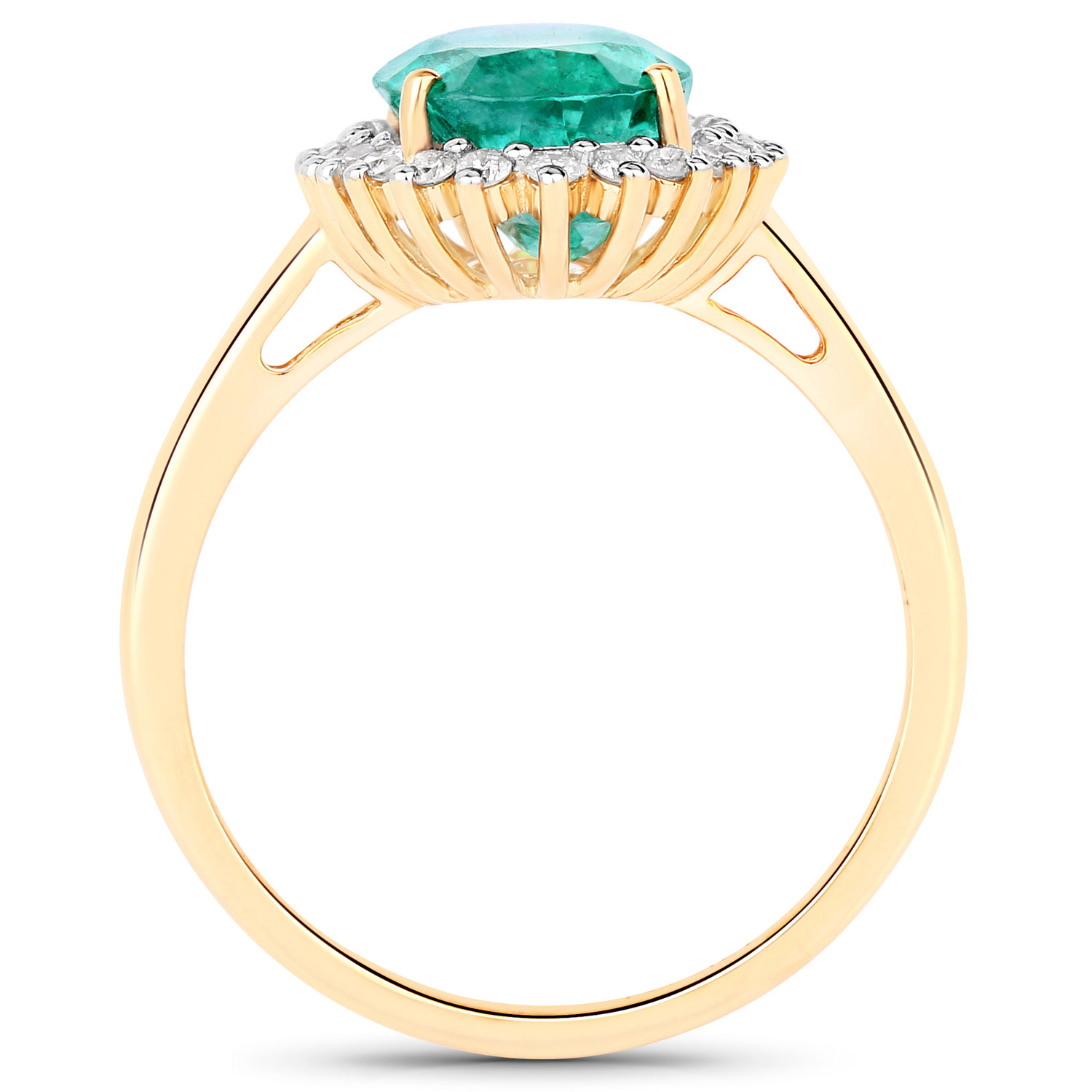 3.72 Carat Genuine Zambian Emerald and White Diamond 14K Yellow Gold Ring