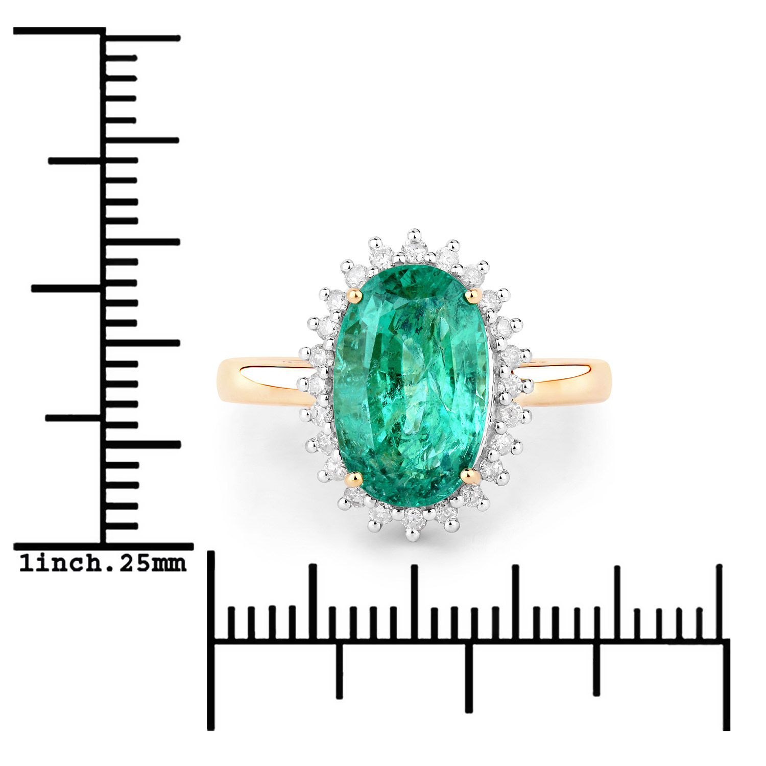 3.72 Carat Genuine Zambian Emerald and White Diamond 14K Yellow Gold Ring