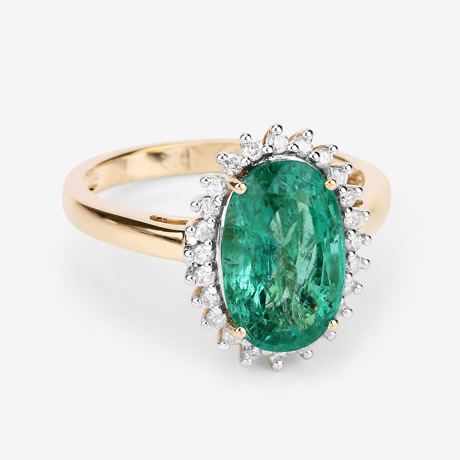 3.72 Carat Genuine Zambian Emerald and White Diamond 14K Yellow Gold Ring