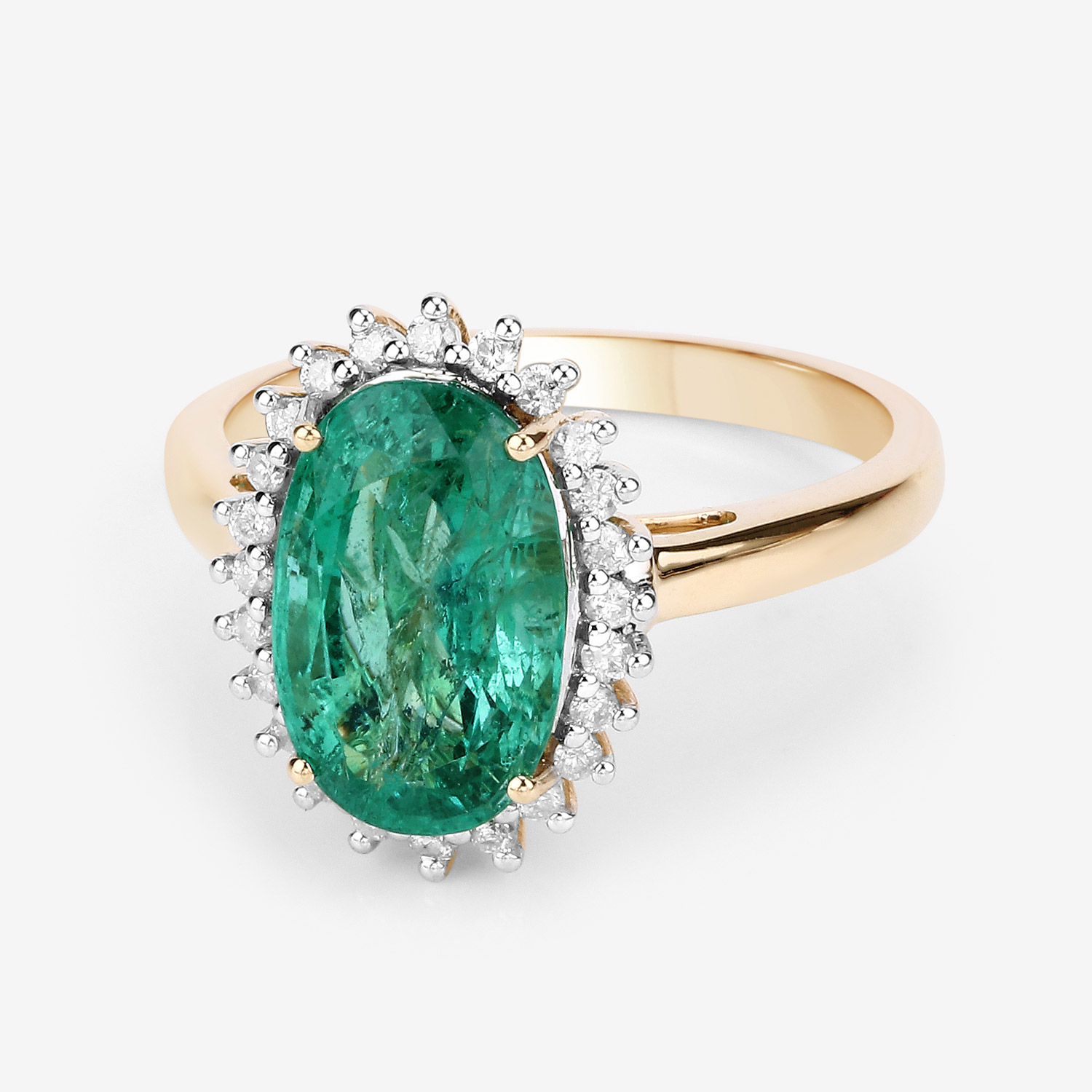 3.72 Carat Genuine Zambian Emerald and White Diamond 14K Yellow Gold Ring