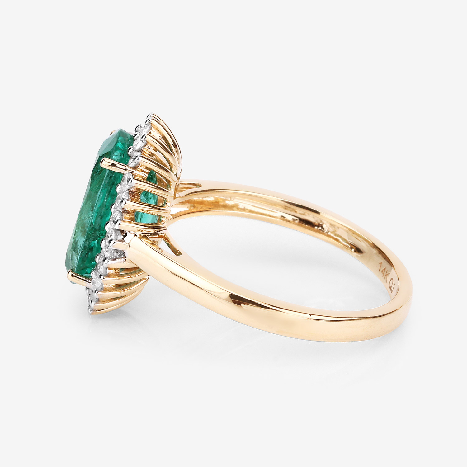 3.72 Carat Genuine Zambian Emerald and White Diamond 14K Yellow Gold Ring