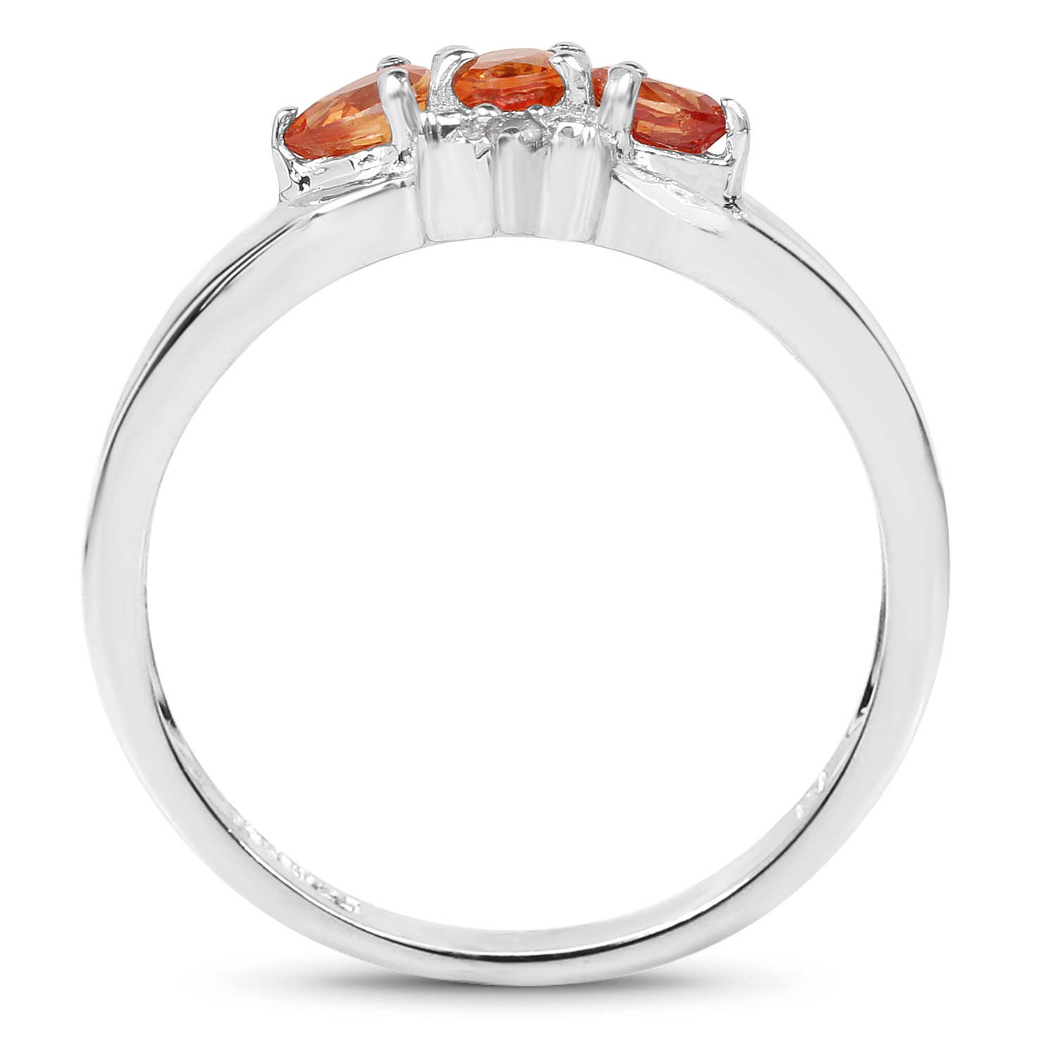 0.53 Carat Genuine Orange Sapphire and White Topaz .925 Sterling Silver Ring