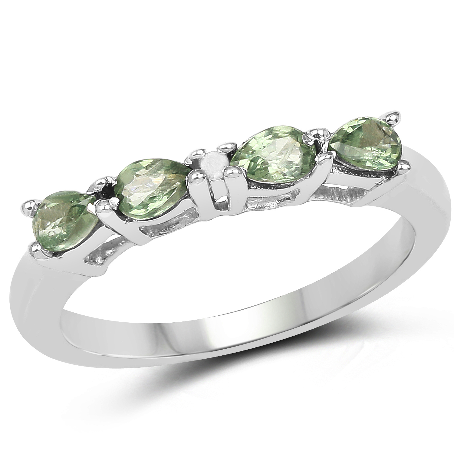 0.81 Carat Genuine Green Sapphire & White Diamond .925 Sterling Silver Ring