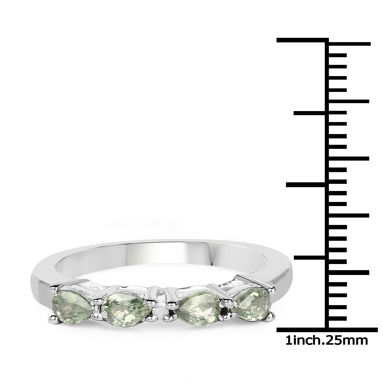 0.81 Carat Genuine Green Sapphire & White Diamond .925 Sterling Silver Ring