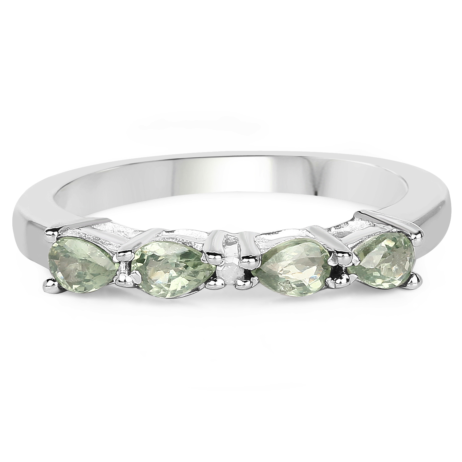 0.81 Carat Genuine Green Sapphire & White Diamond .925 Sterling Silver Ring