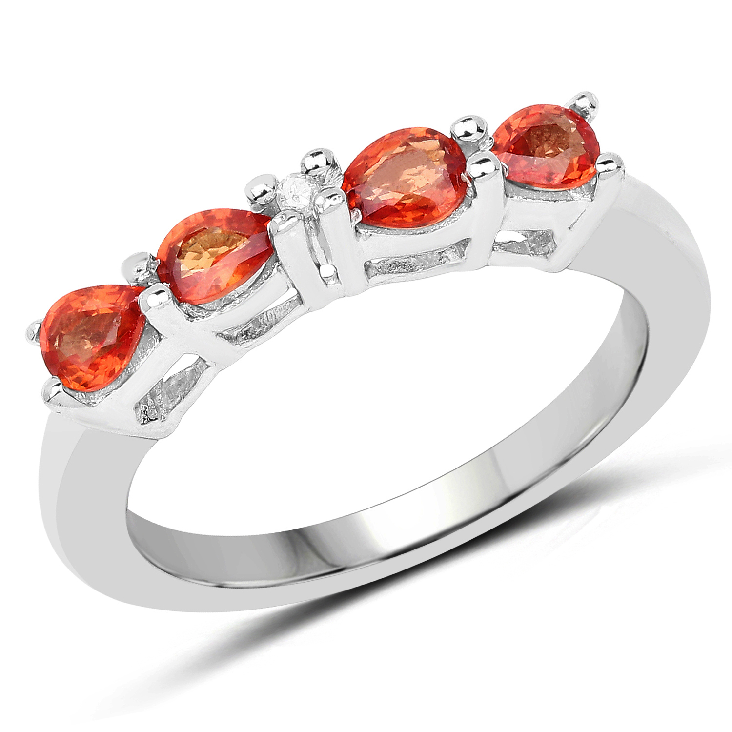 0.81 Carat Genuine Orange Sapphire & White Diamond .925 Sterling Silver Ring