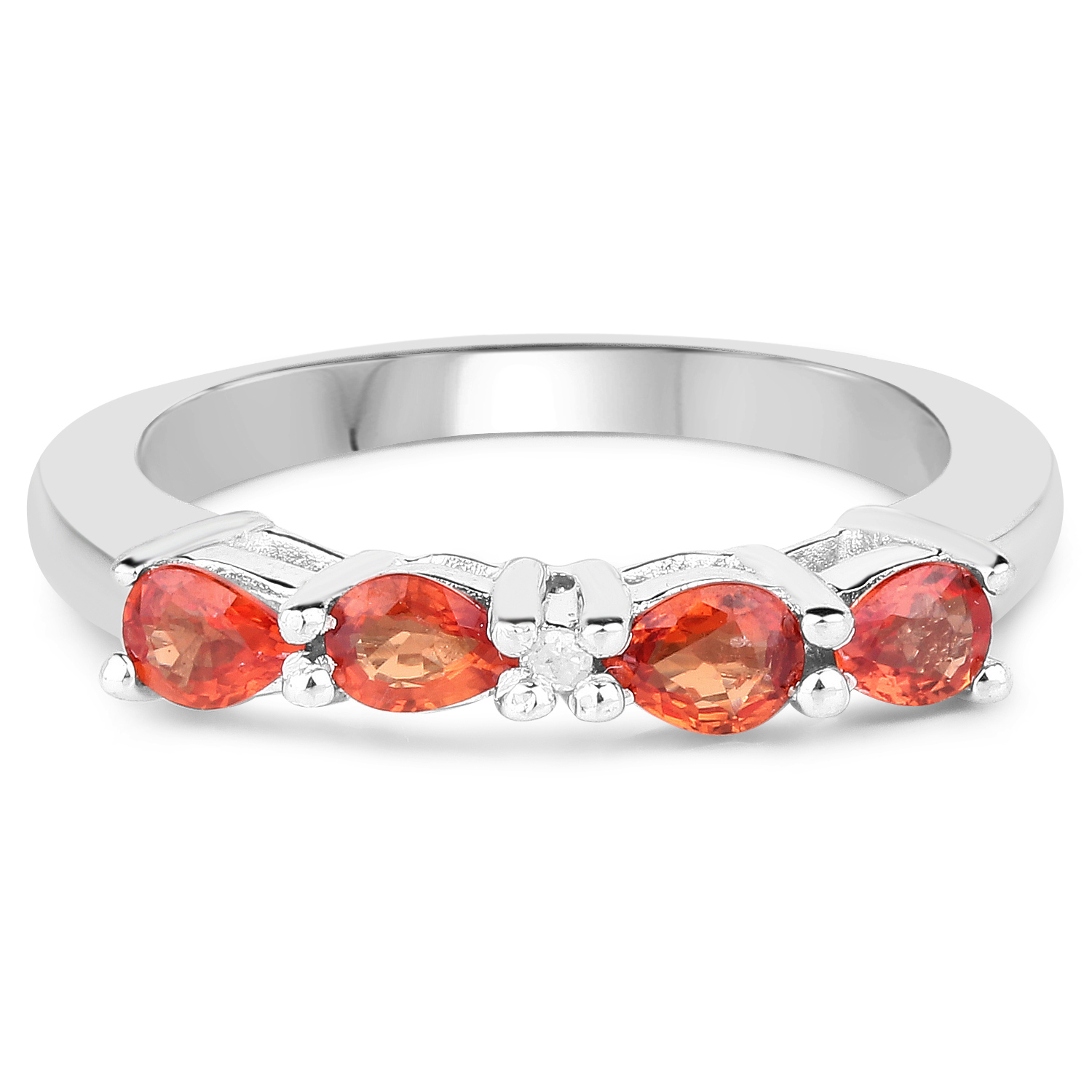 0.81 Carat Genuine Orange Sapphire & White Diamond .925 Sterling Silver Ring