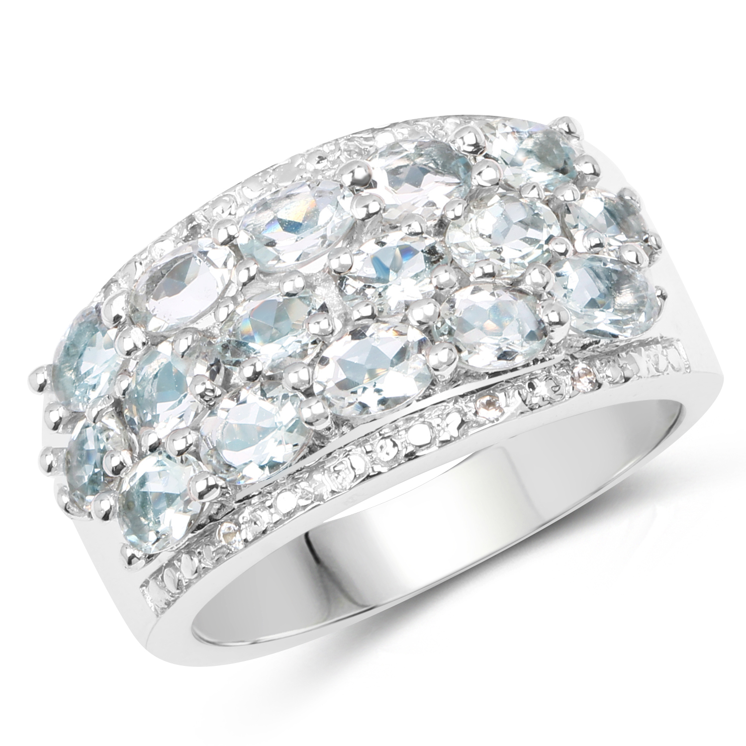 2.44 Carat Genuine Aquamarine & White Topaz .925 Sterling Silver Ring