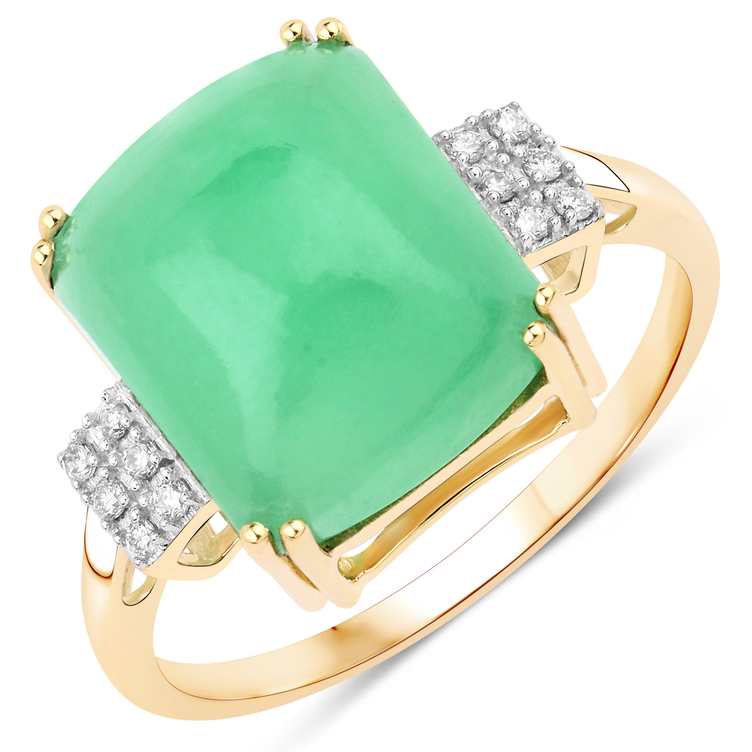 8.40 Carat Genuine Green Jade and White Diamond 10K Yellow Gold Ring