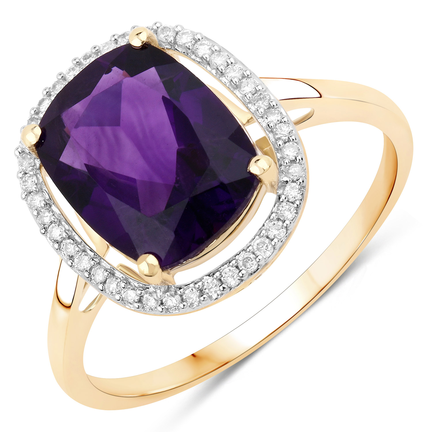 2.72 Carat Genuine Amethyst and White Diamond 10K Yellow Gold Ring