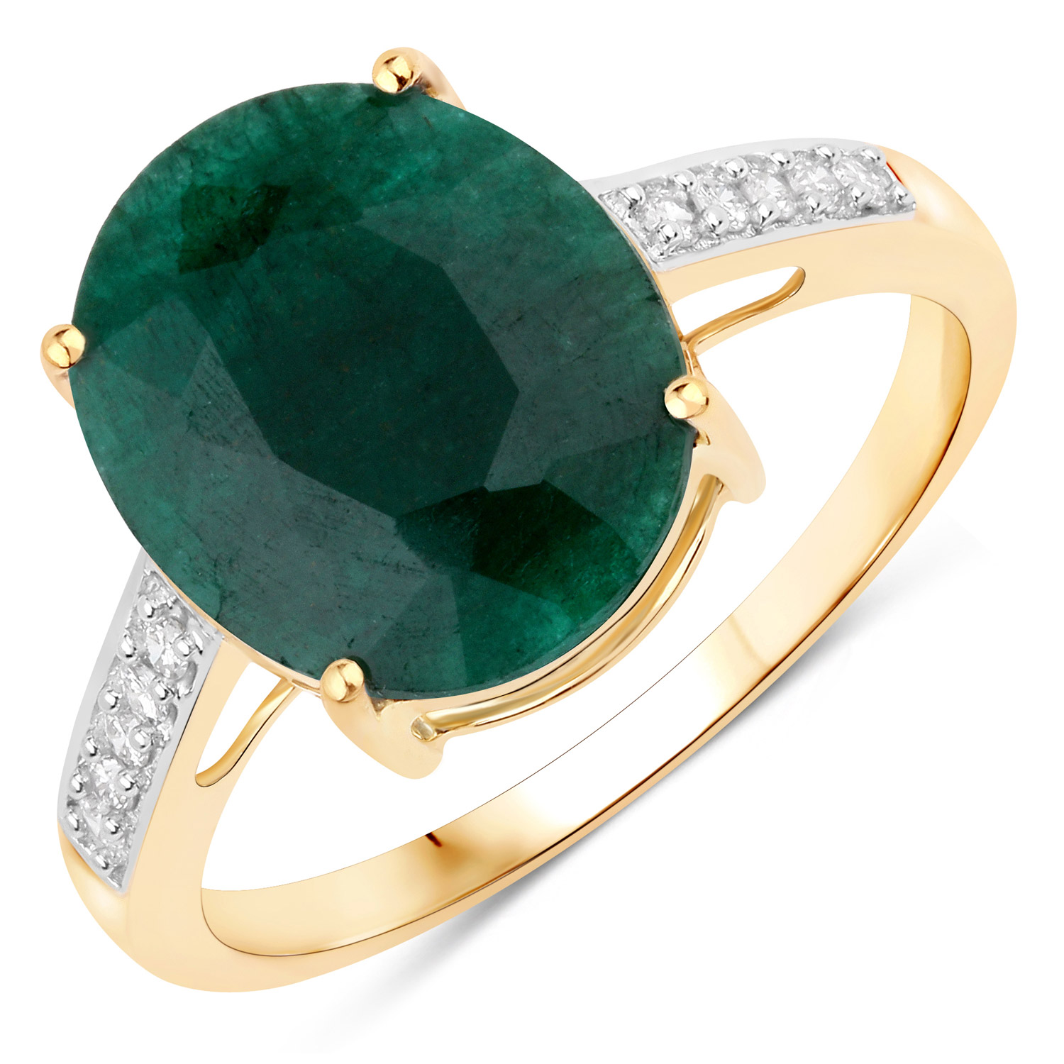 4.13 Carat Dyed Emerald and White Diamond 10K Yellow Gold Ring