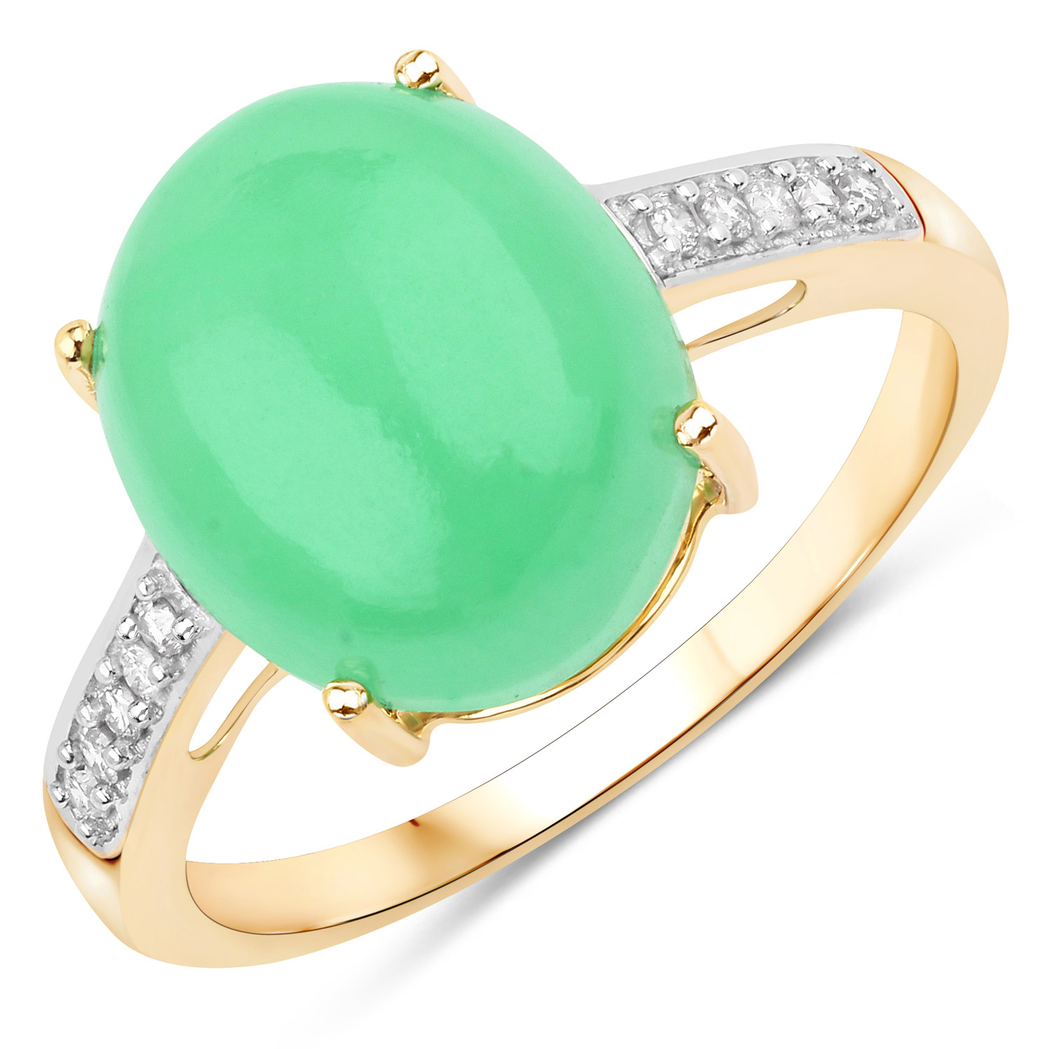 4.82 Carat Genuine Green Jade and White Diamond 10K Yellow Gold Ring