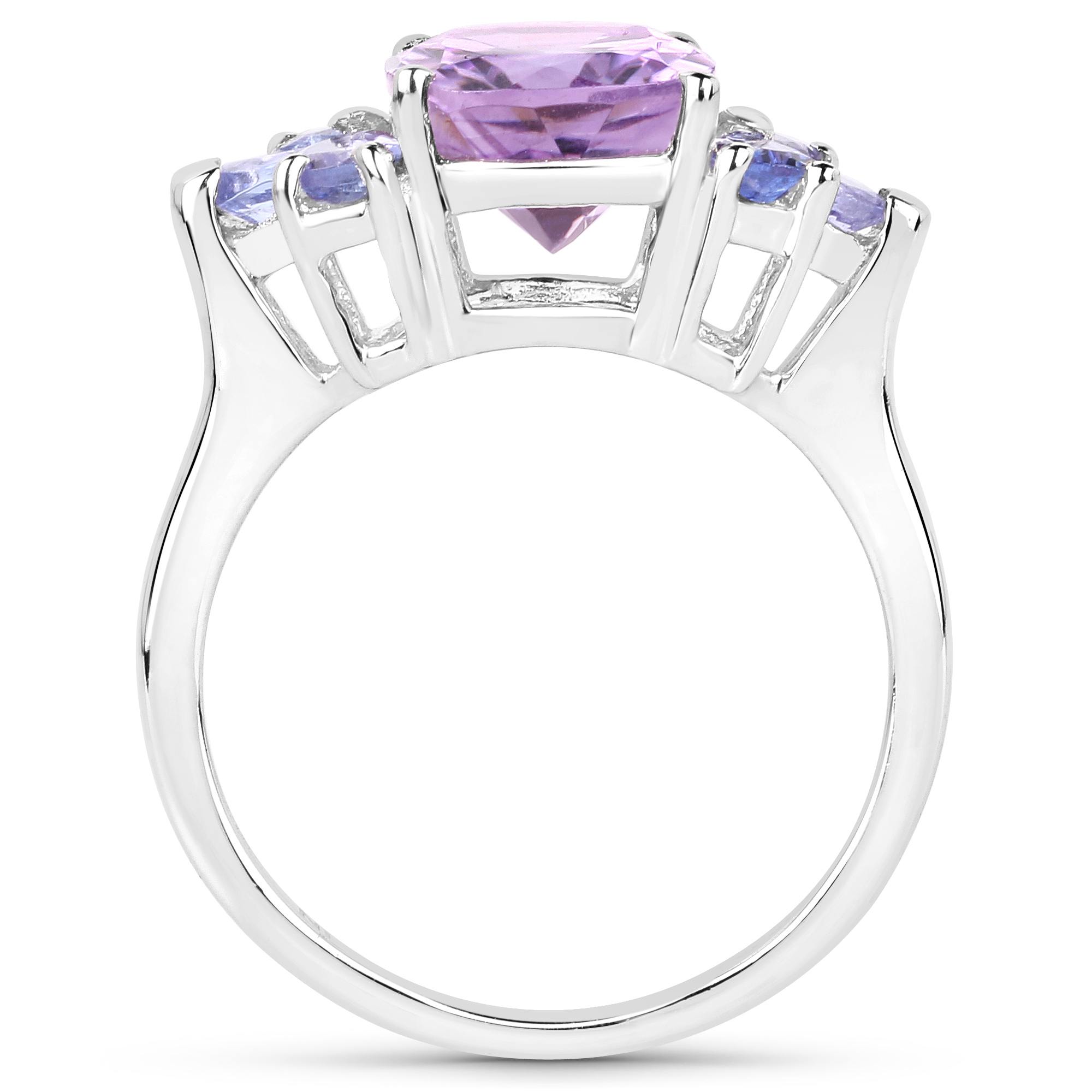 14K White Gold Plated 3.44 Carat Genuine Amethyst and Tanzanite .925 Sterling Silver Ring