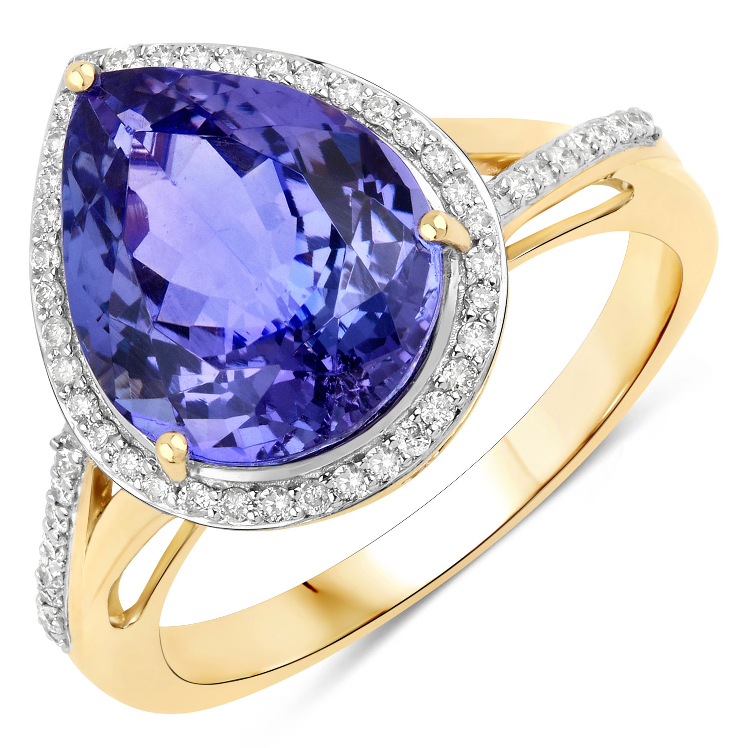 5.16 Carat Genuine Tanzanite and White Diamond 14K Yellow Gold Ring