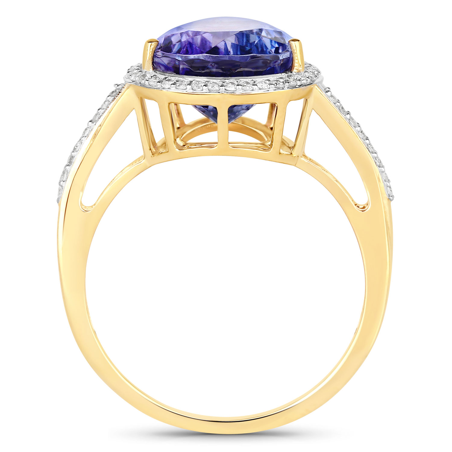5.16 Carat Genuine Tanzanite and White Diamond 14K Yellow Gold Ring