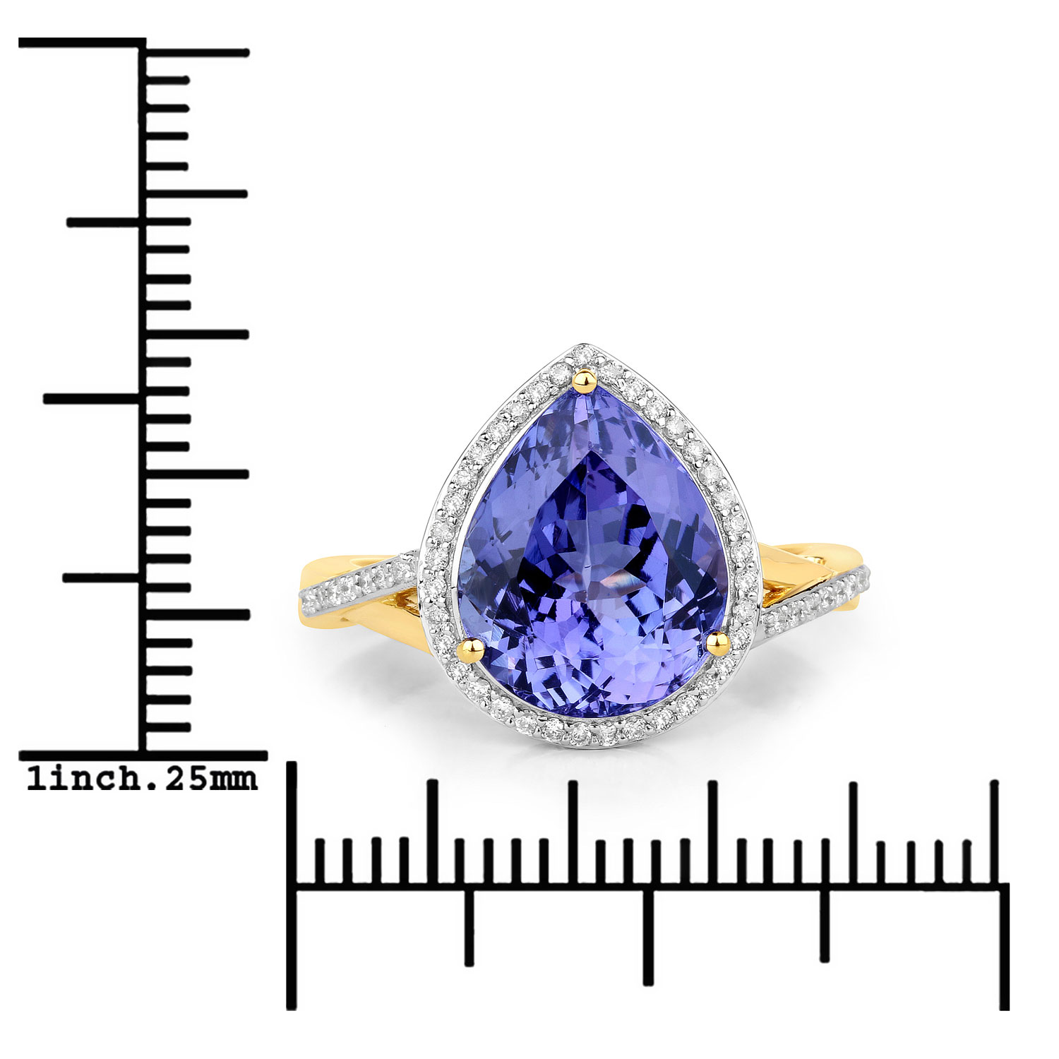 5.16 Carat Genuine Tanzanite and White Diamond 14K Yellow Gold Ring
