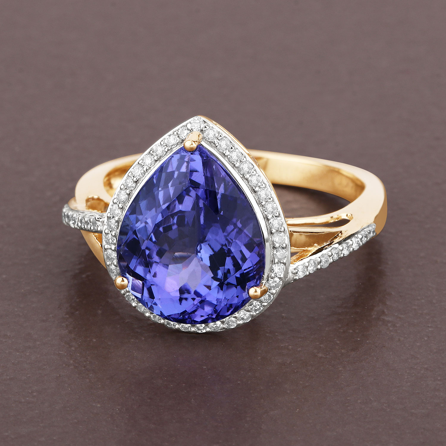 5.16 Carat Genuine Tanzanite and White Diamond 14K Yellow Gold Ring