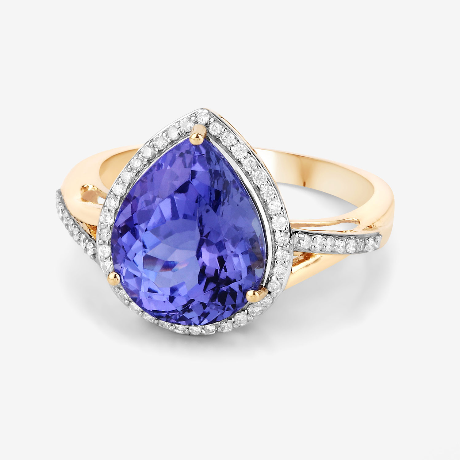 5.16 Carat Genuine Tanzanite and White Diamond 14K Yellow Gold Ring