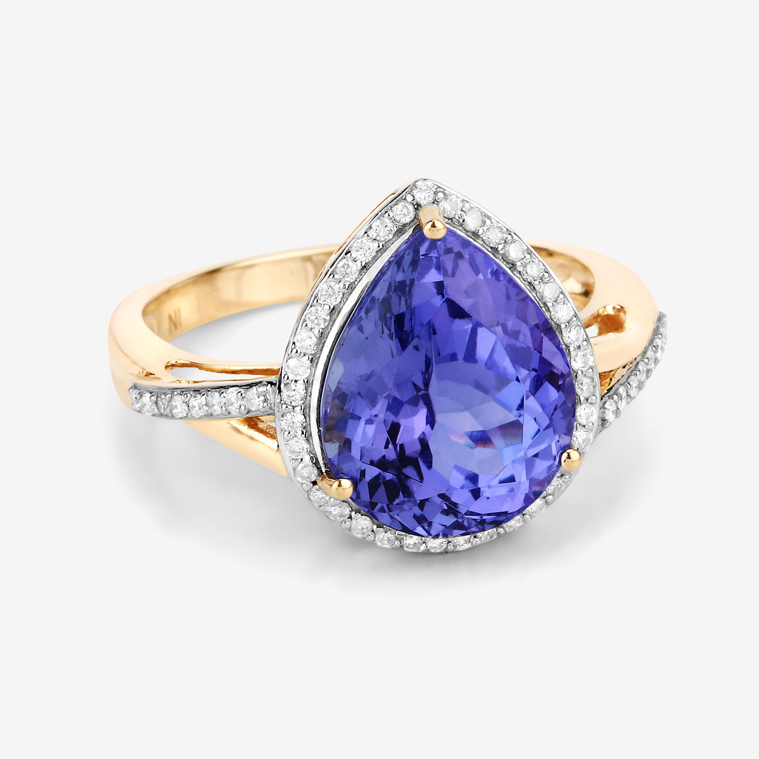 5.16 Carat Genuine Tanzanite and White Diamond 14K Yellow Gold Ring