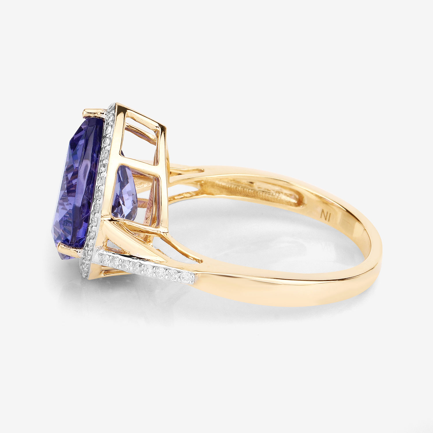 5.16 Carat Genuine Tanzanite and White Diamond 14K Yellow Gold Ring