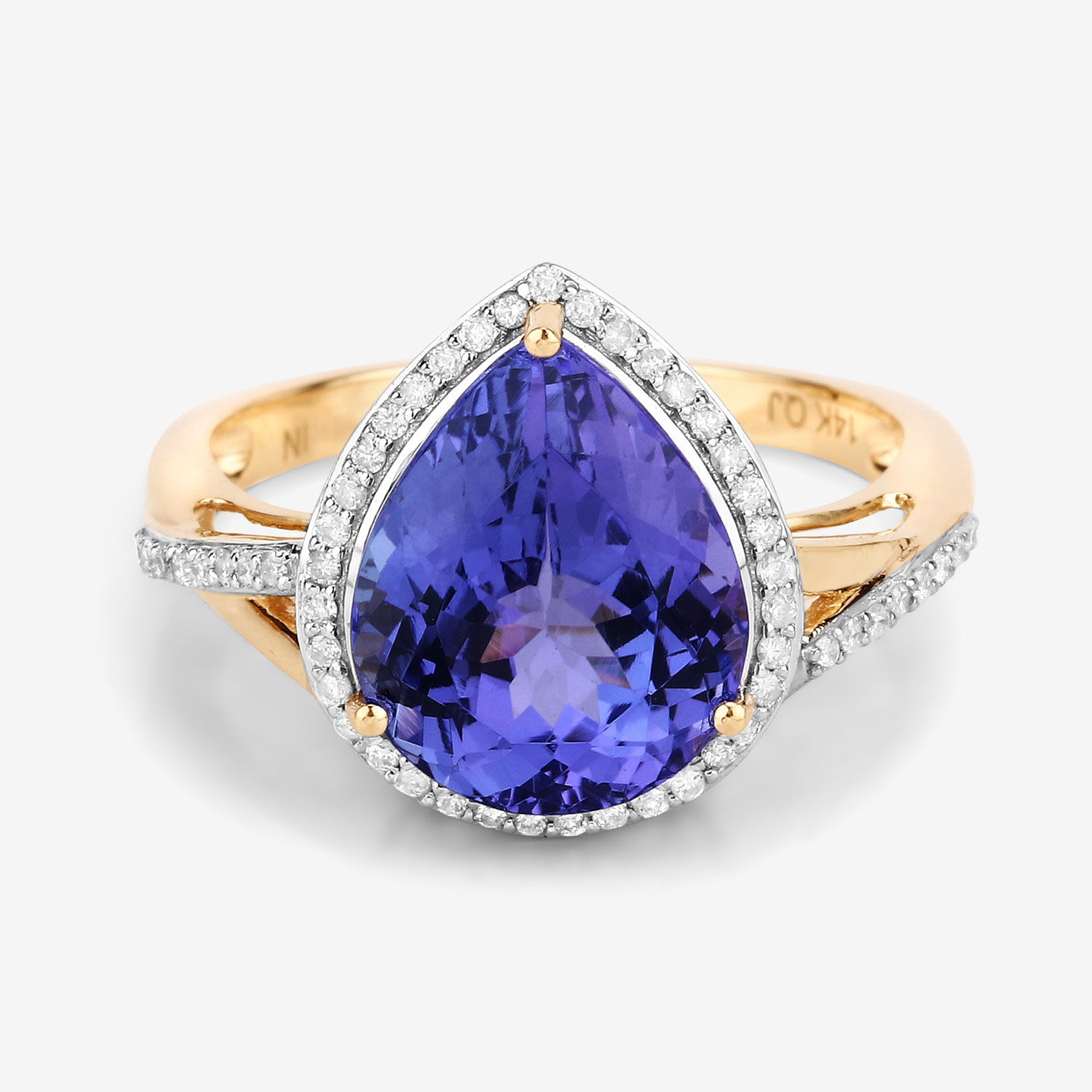 5.16 Carat Genuine Tanzanite and White Diamond 14K Yellow Gold Ring