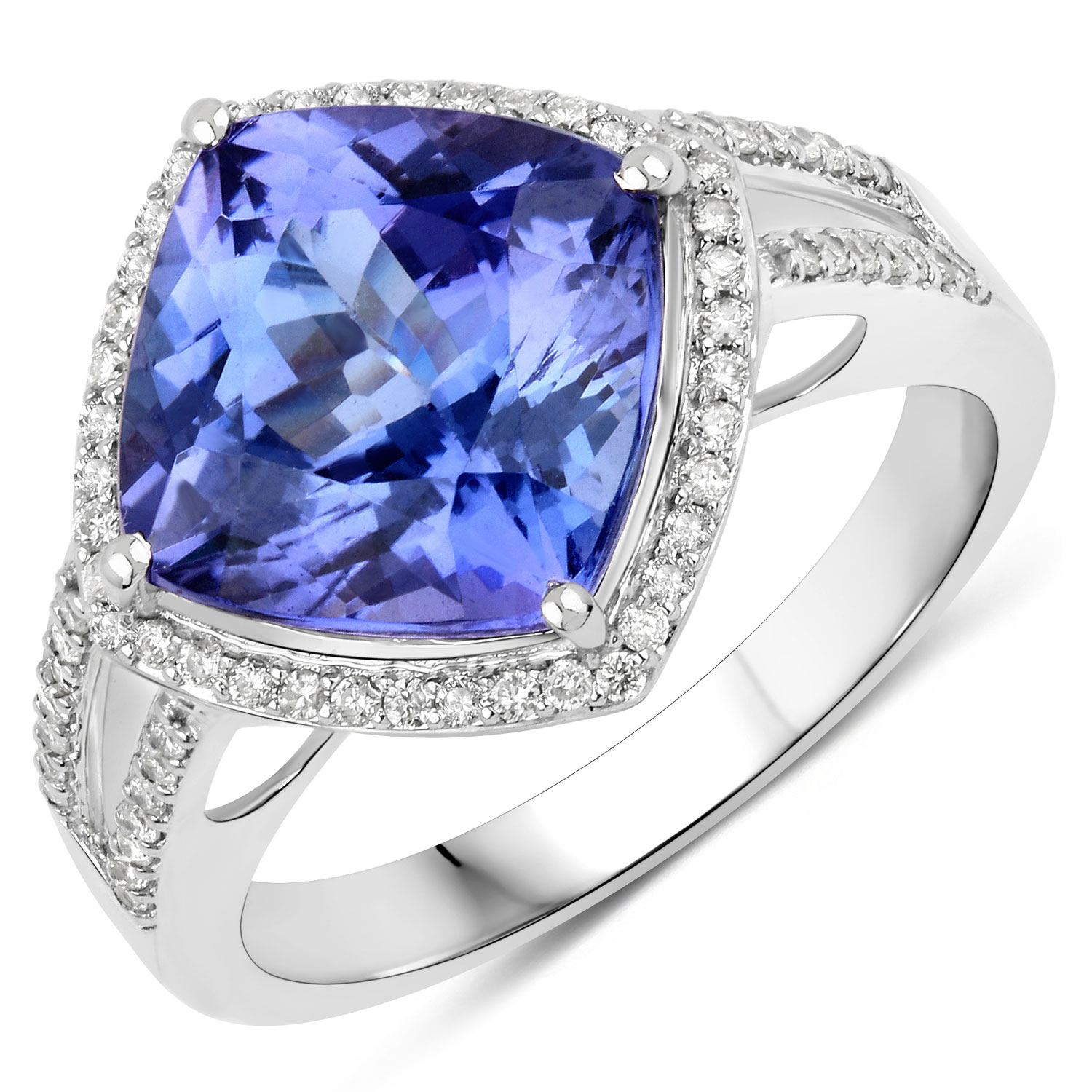 5.21 Carat Genuine Tanzanite and White Diamond 14K White Gold Ring