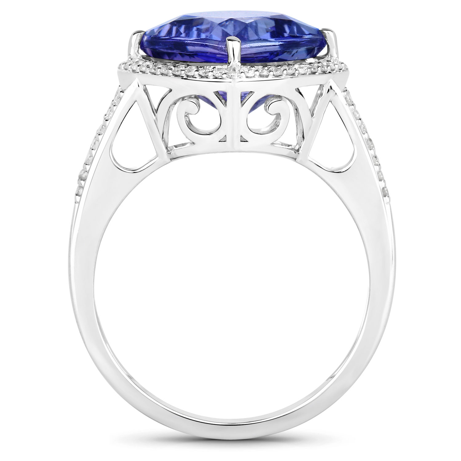 5.21 Carat Genuine Tanzanite and White Diamond 14K White Gold Ring