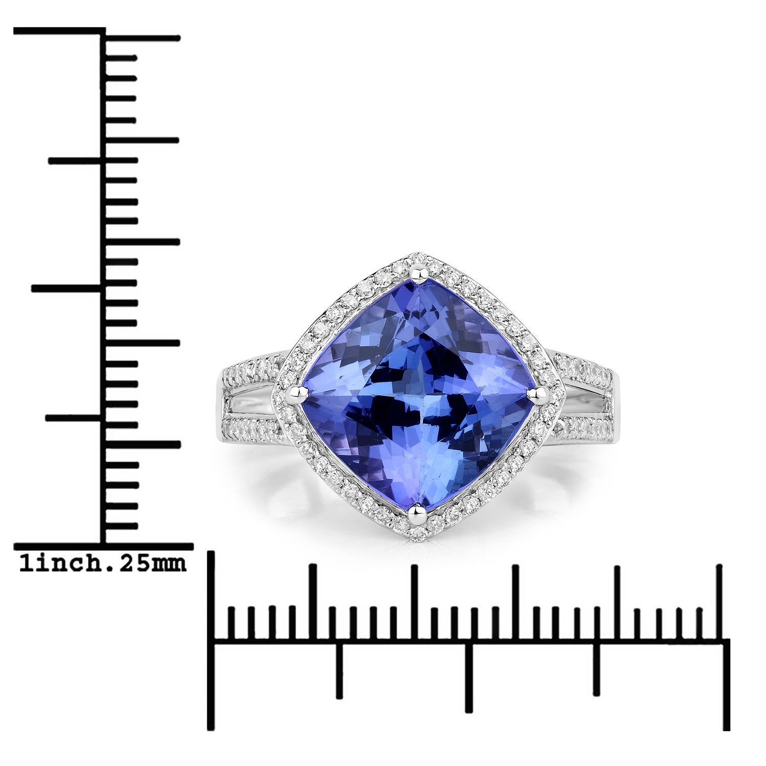 5.21 Carat Genuine Tanzanite and White Diamond 14K White Gold Ring