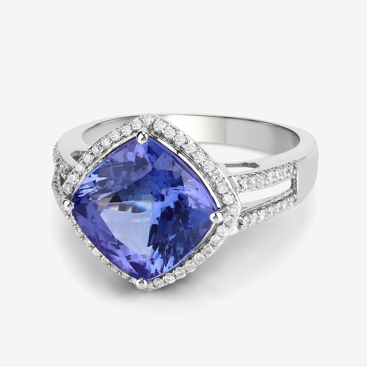 5.21 Carat Genuine Tanzanite and White Diamond 14K White Gold Ring