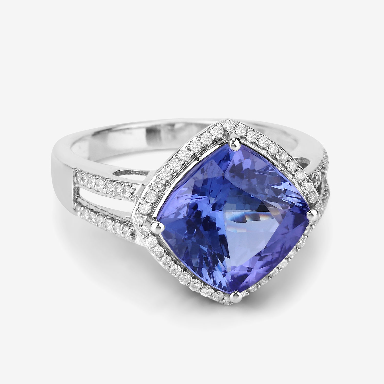 5.21 Carat Genuine Tanzanite and White Diamond 14K White Gold Ring