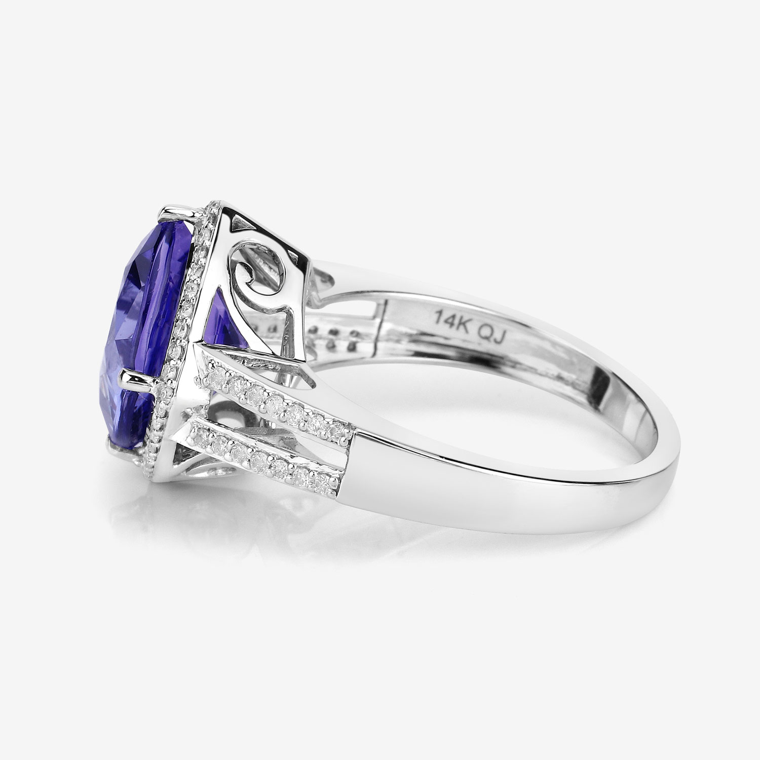 5.21 Carat Genuine Tanzanite and White Diamond 14K White Gold Ring