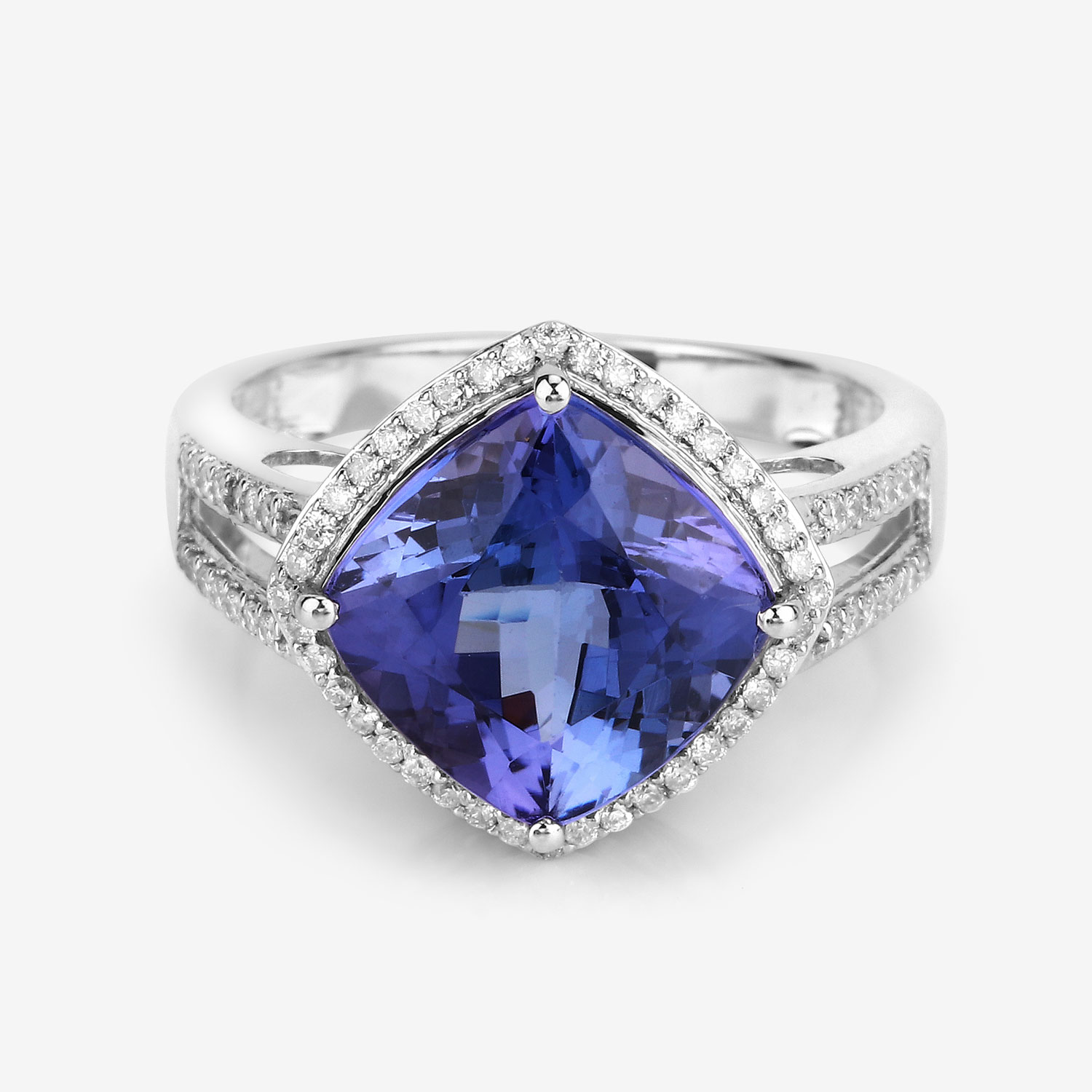 5.21 Carat Genuine Tanzanite and White Diamond 14K White Gold Ring
