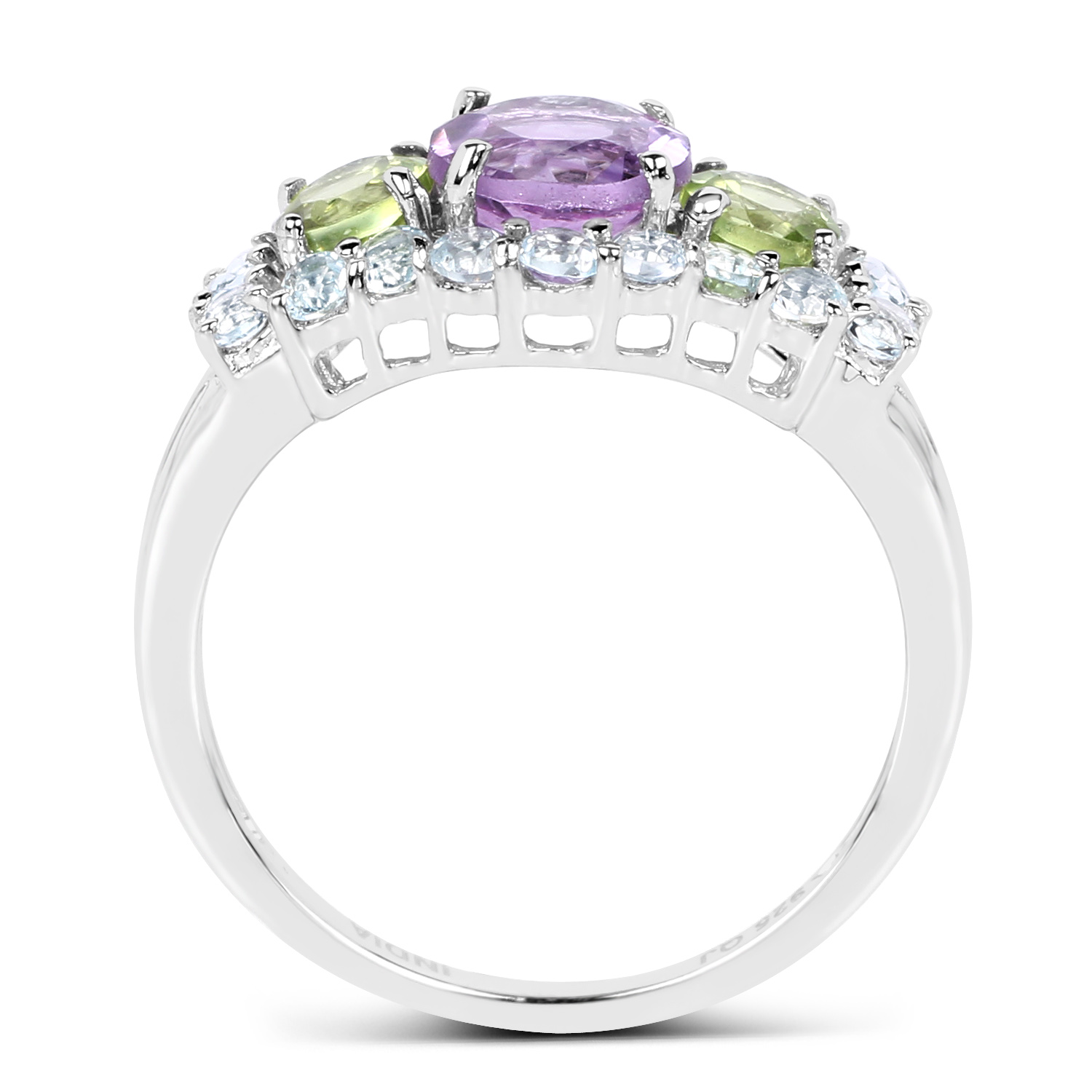 2.53 Carat Genuine Amethyst, Peridot and Blue Topaz .925 Sterling Silver Ring