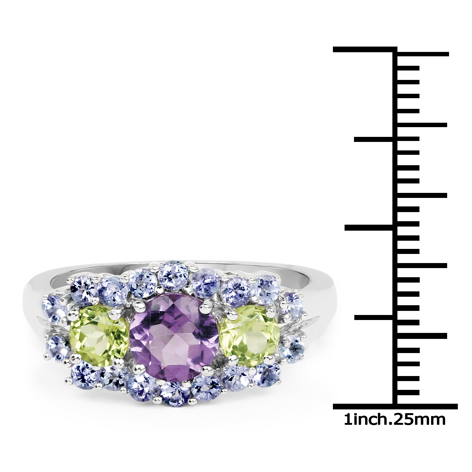 2.53 Carat Genuine Amethyst, Peridot and Blue Topaz .925 Sterling Silver Ring
