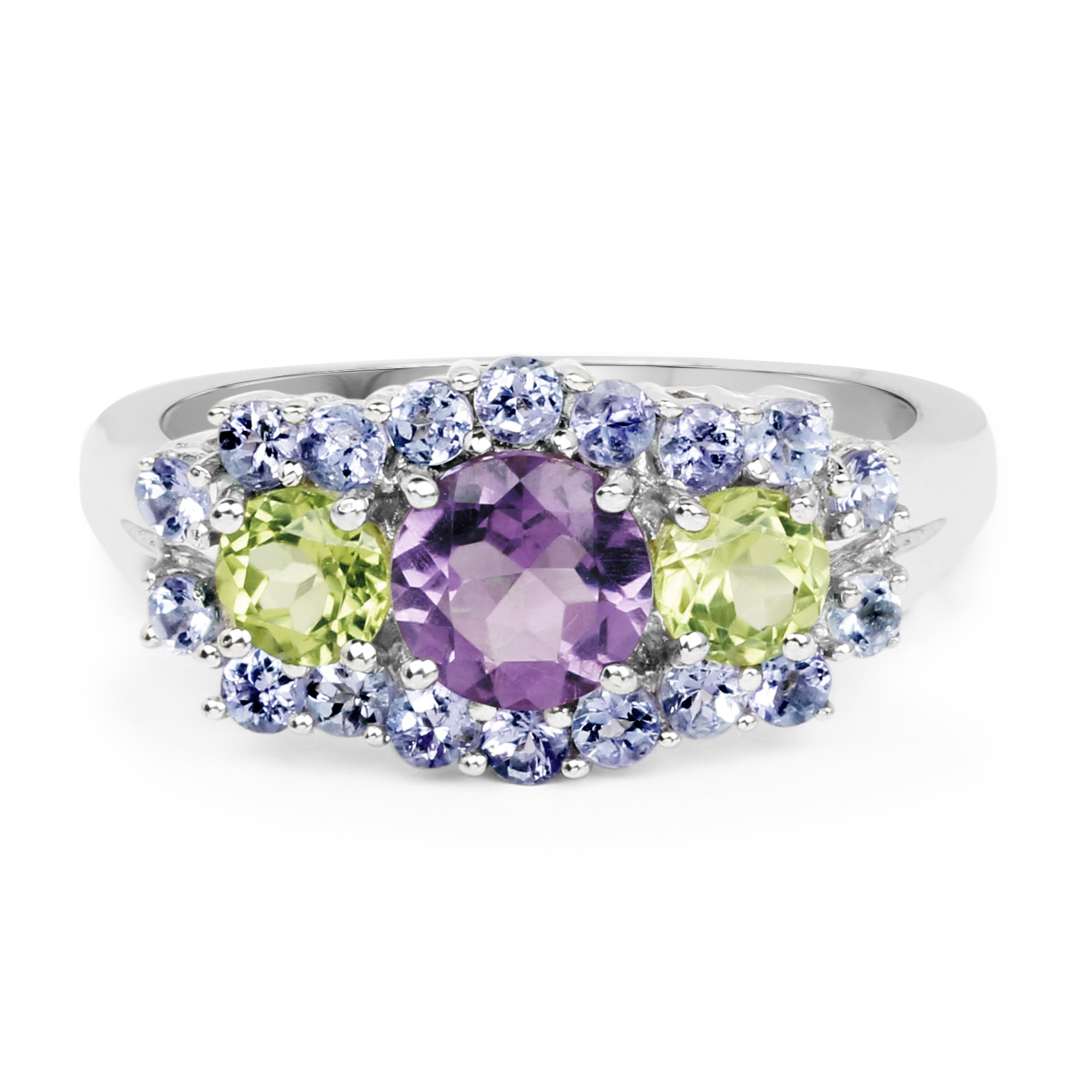 2.53 Carat Genuine Amethyst, Peridot and Blue Topaz .925 Sterling Silver Ring