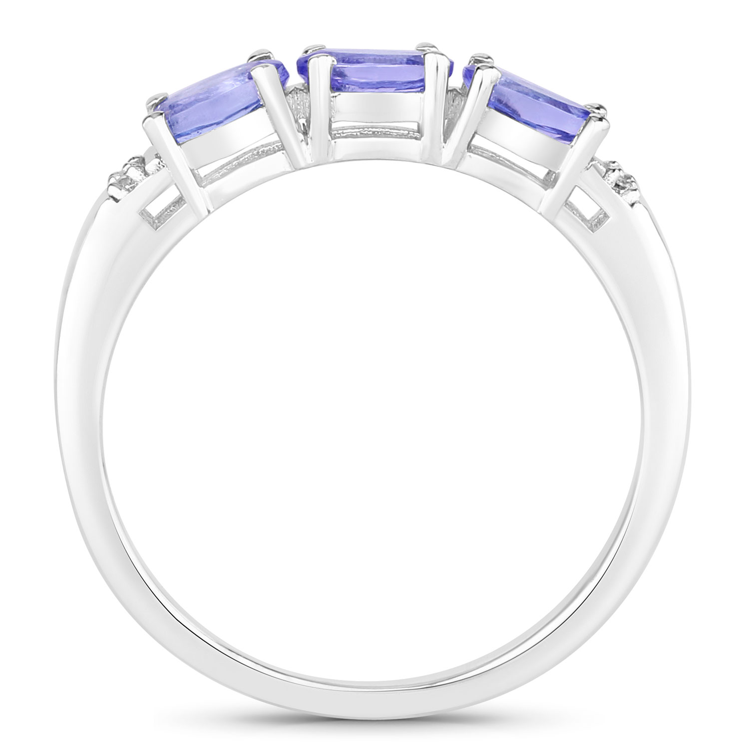 0.66 Carat Genuine Tanzanite and Created White Sapphire .925 Sterling Silver Ring
