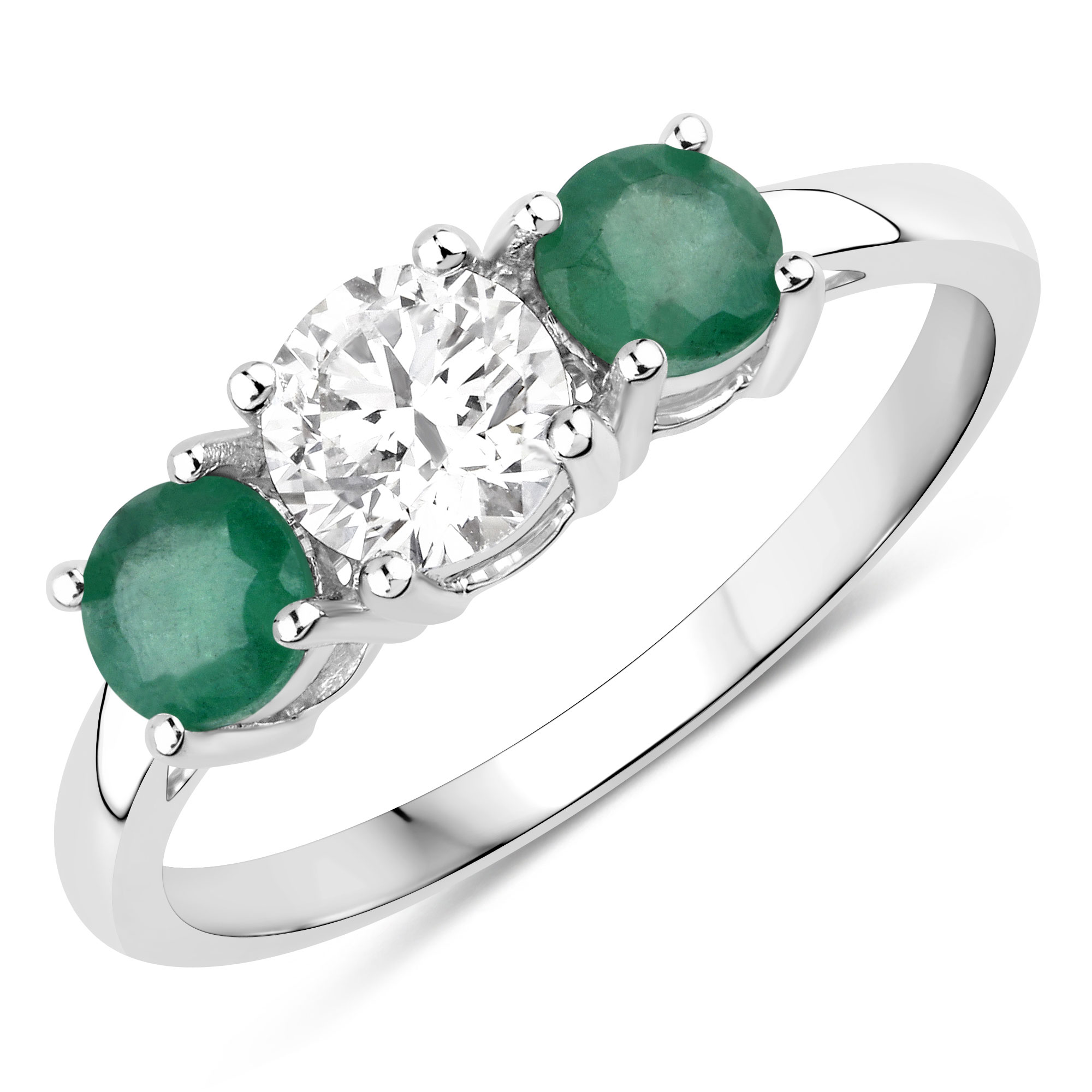 0.96 Carat Genuine Emerald and Lab Grown Diamond 14K White Gold Ring