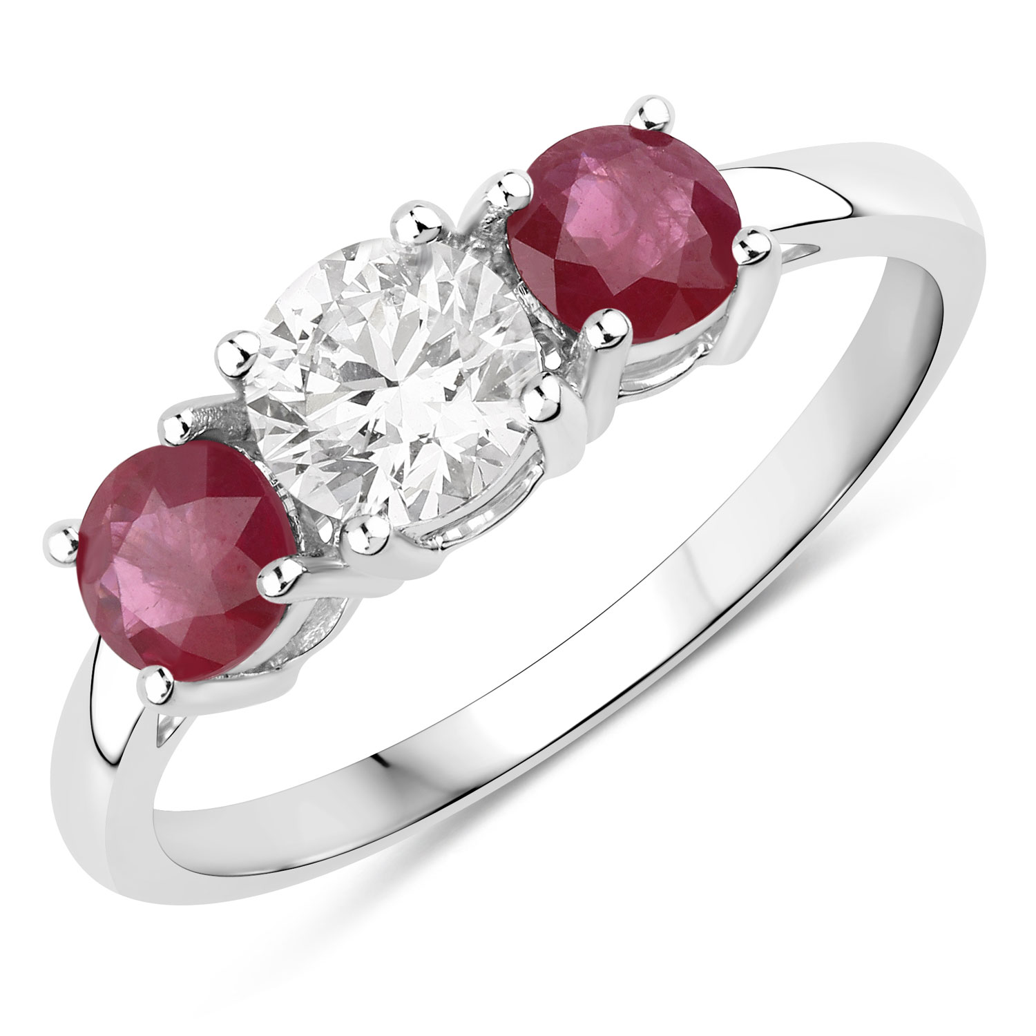 1.10 Carat Genuine Ruby and Lab Grown Diamond 14K White Gold Ring