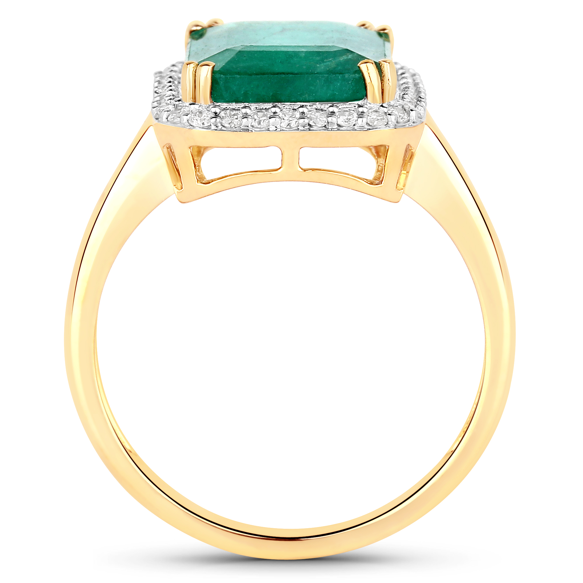 4.47 Carat Genuine Zambian Emerald and White Diamond 14K Yellow Gold Ring