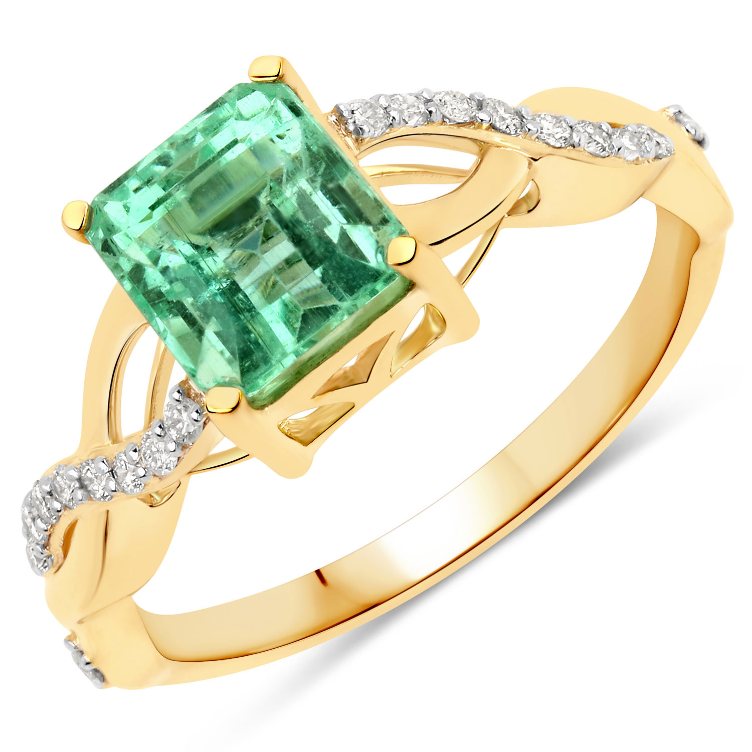 2.06 Carat Genuine Colombian Emerald and White Diamond 14K Yellow Gold Ring