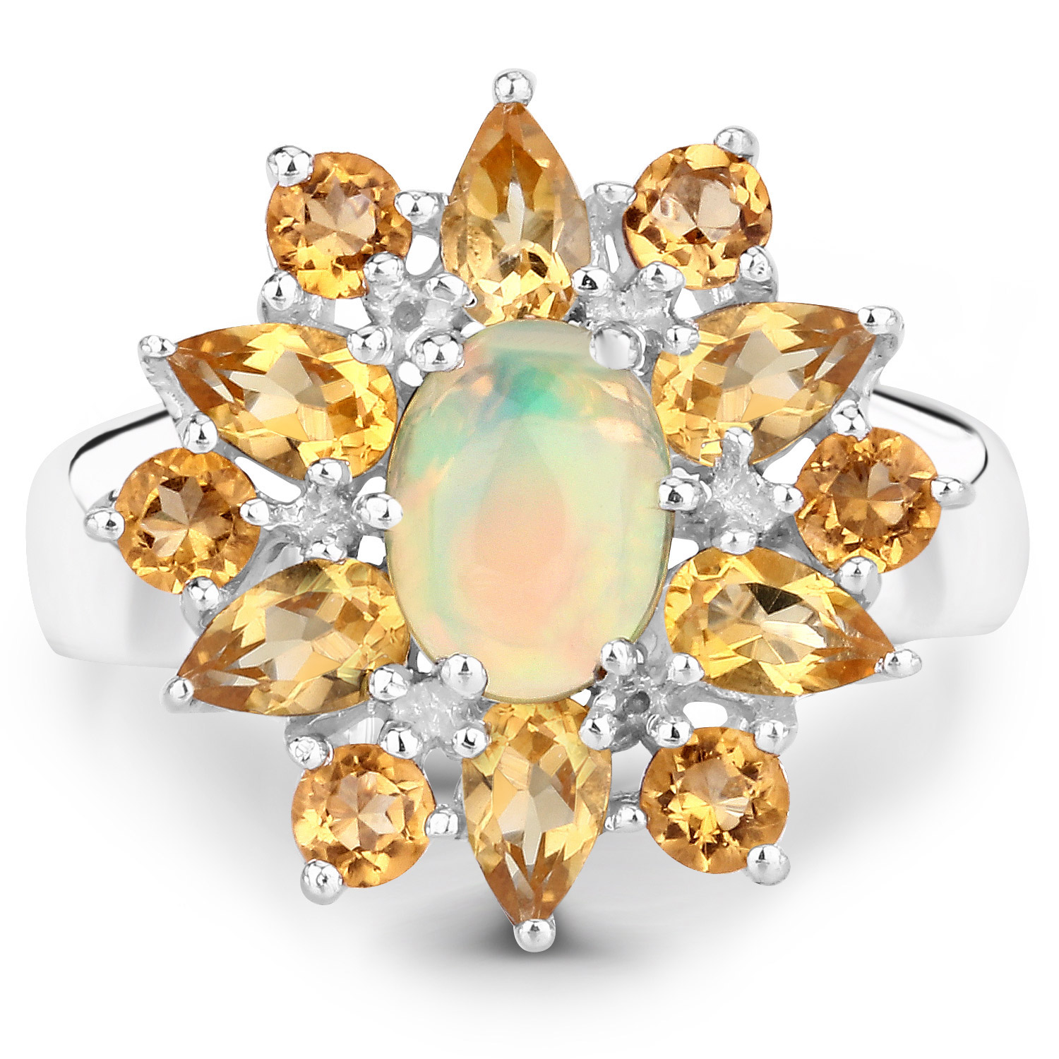2.75 Carat Genuine Ethiopian Opal and Citrine .925 Sterling Silver Ring