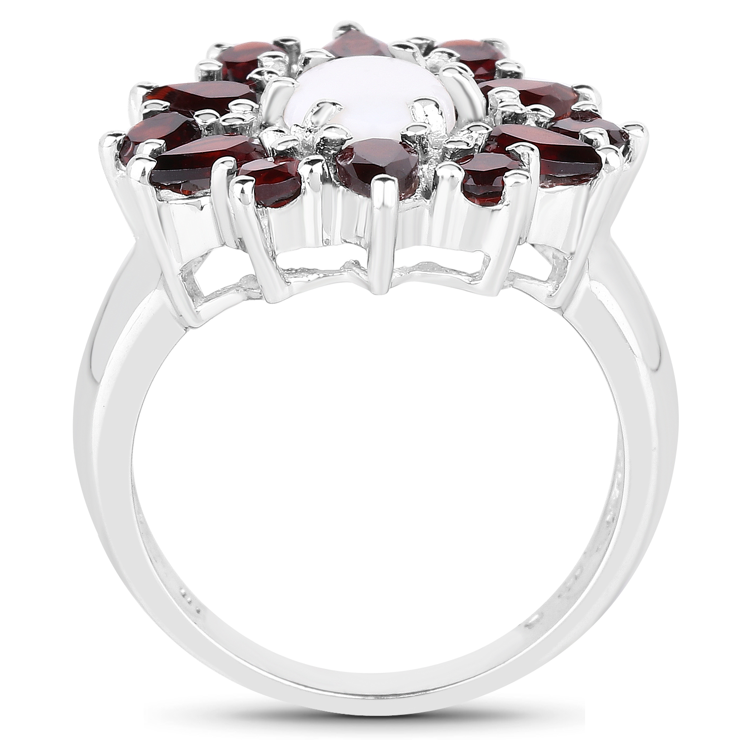 3.02 Carat Genuine Opal and Garnet .925 Sterling Silver Ring